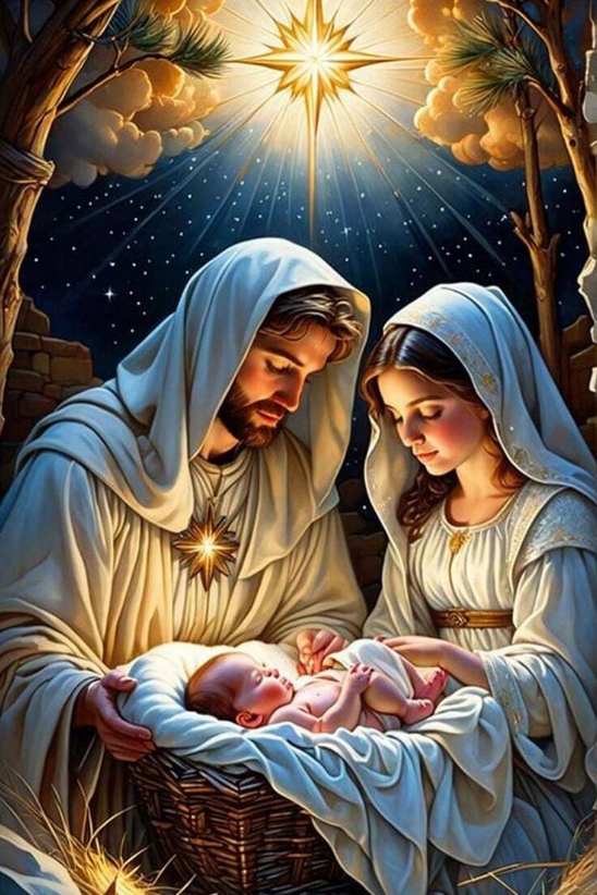 Diamantová výšivka Marie Stájenka Ježíš náboženský Rodina Velká 80x120 cm