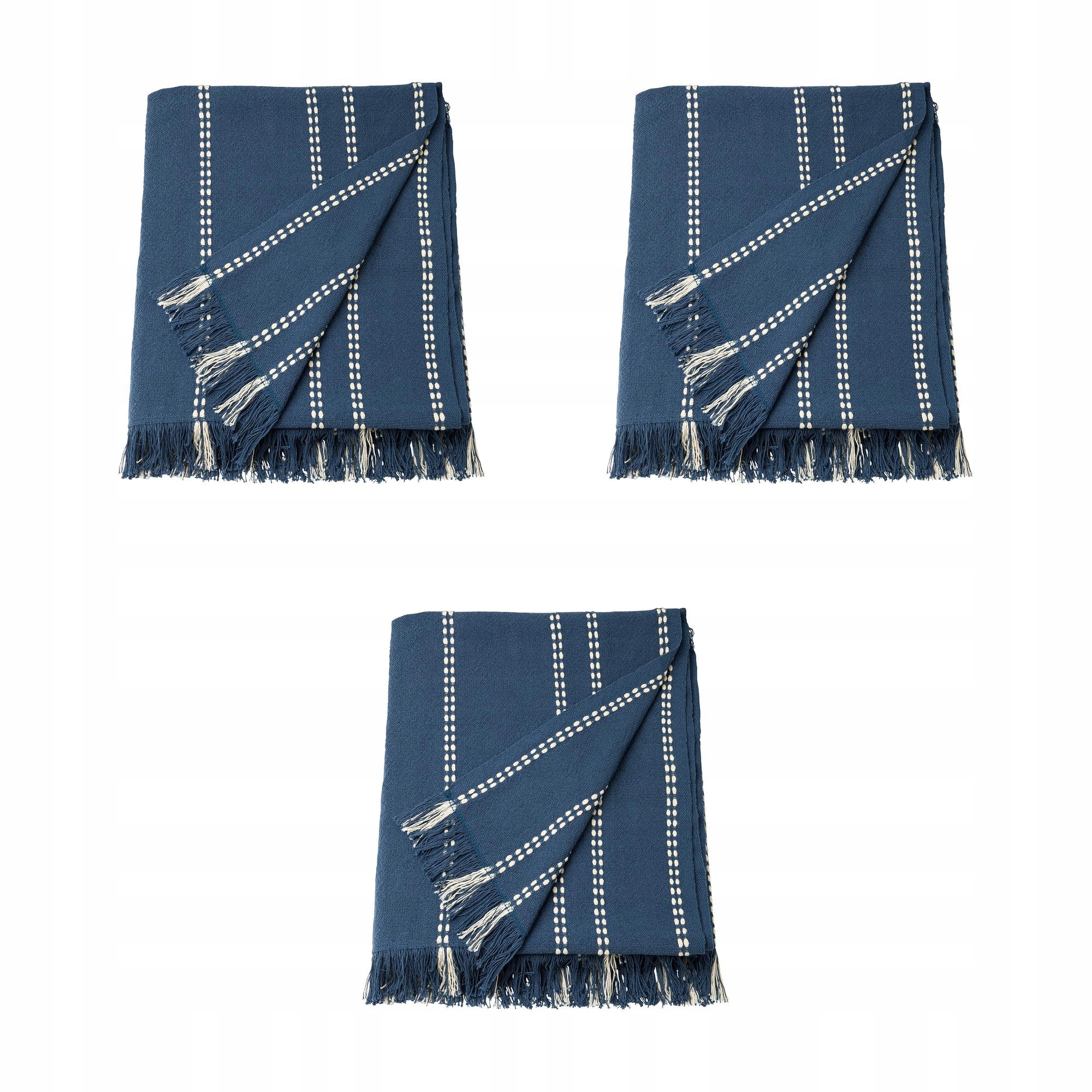 3 ks Krutbrannare Pled krémový modrý proužky 130 x 170 cm