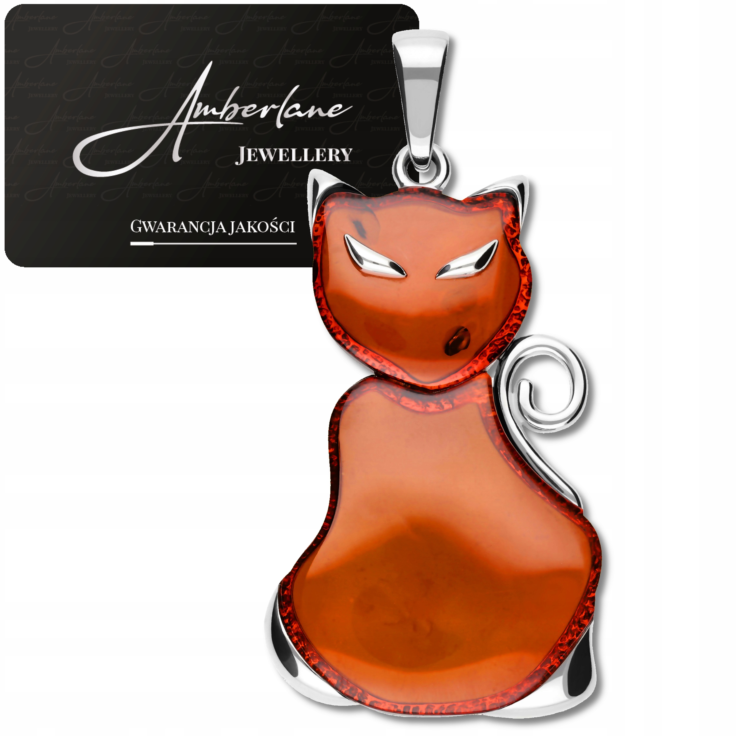 Stříbrný přívěsek Velká Kočka s přírodním koňakovým jantarem*stříbro 925*