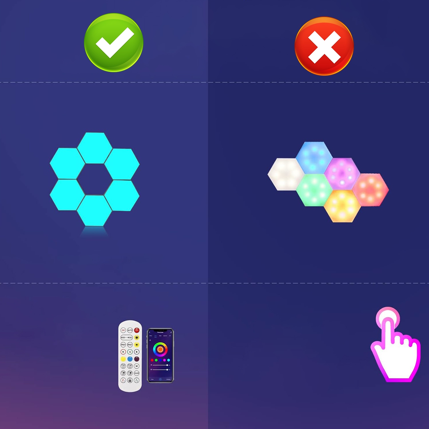 SZEŚCIOKĄT PROWADZONY LAMPA ŚCIENNA 13 KOLOR DEKORACYJNE ŚWIATŁA BLUETOOTH Marka bez marki