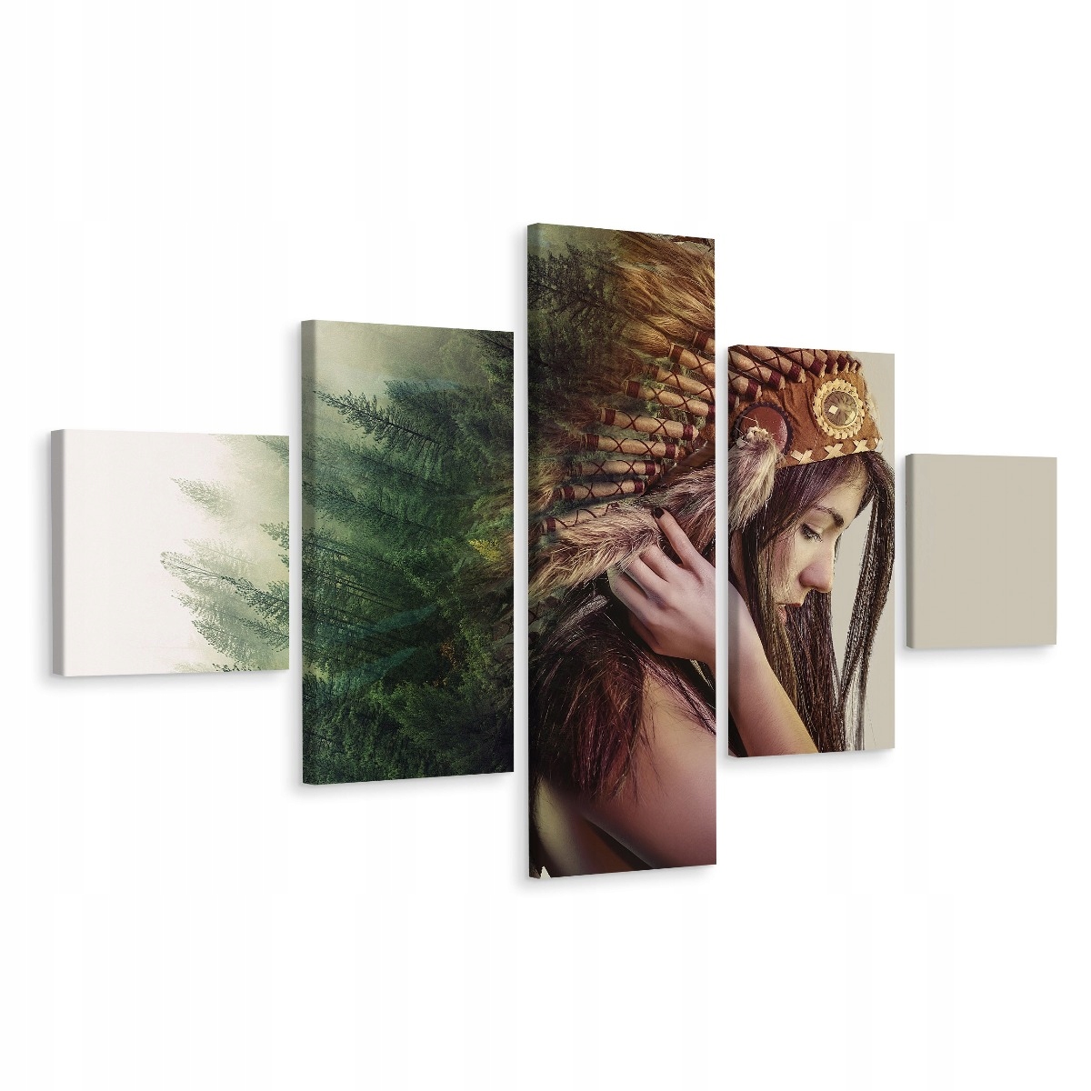 Obraz Polyptych Žena Péřový Les Koláž 150x90