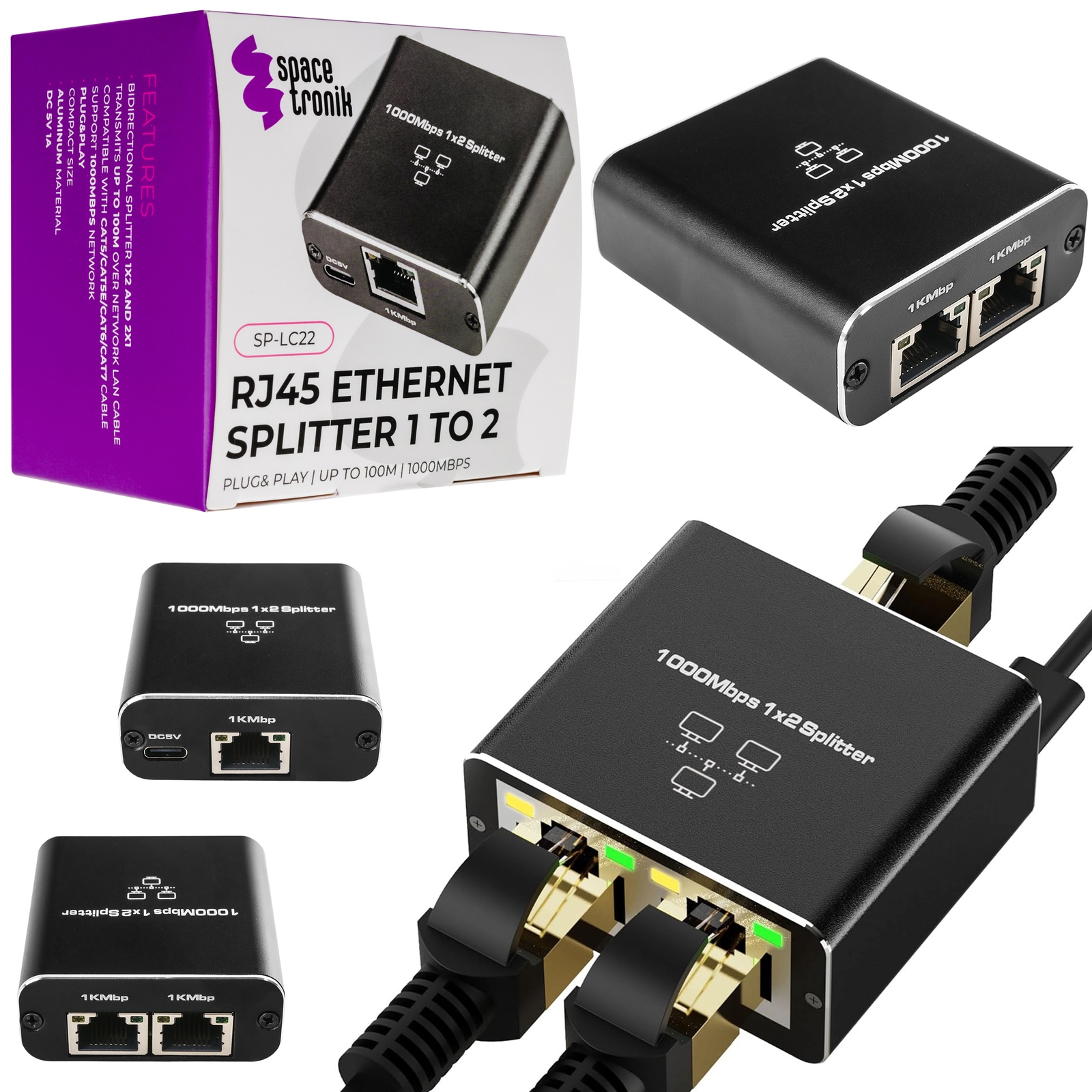 Rozdzielacz Rozgałęźnik Sieciowy LAN RJ45 1 / 2 SP-LC22 Przejściówka