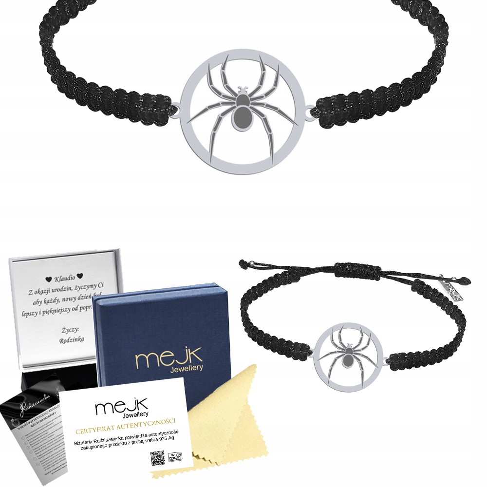 Stříbrný náramek s pavoukem 925 Makramé Šperky Dárek Gravírování Bonus