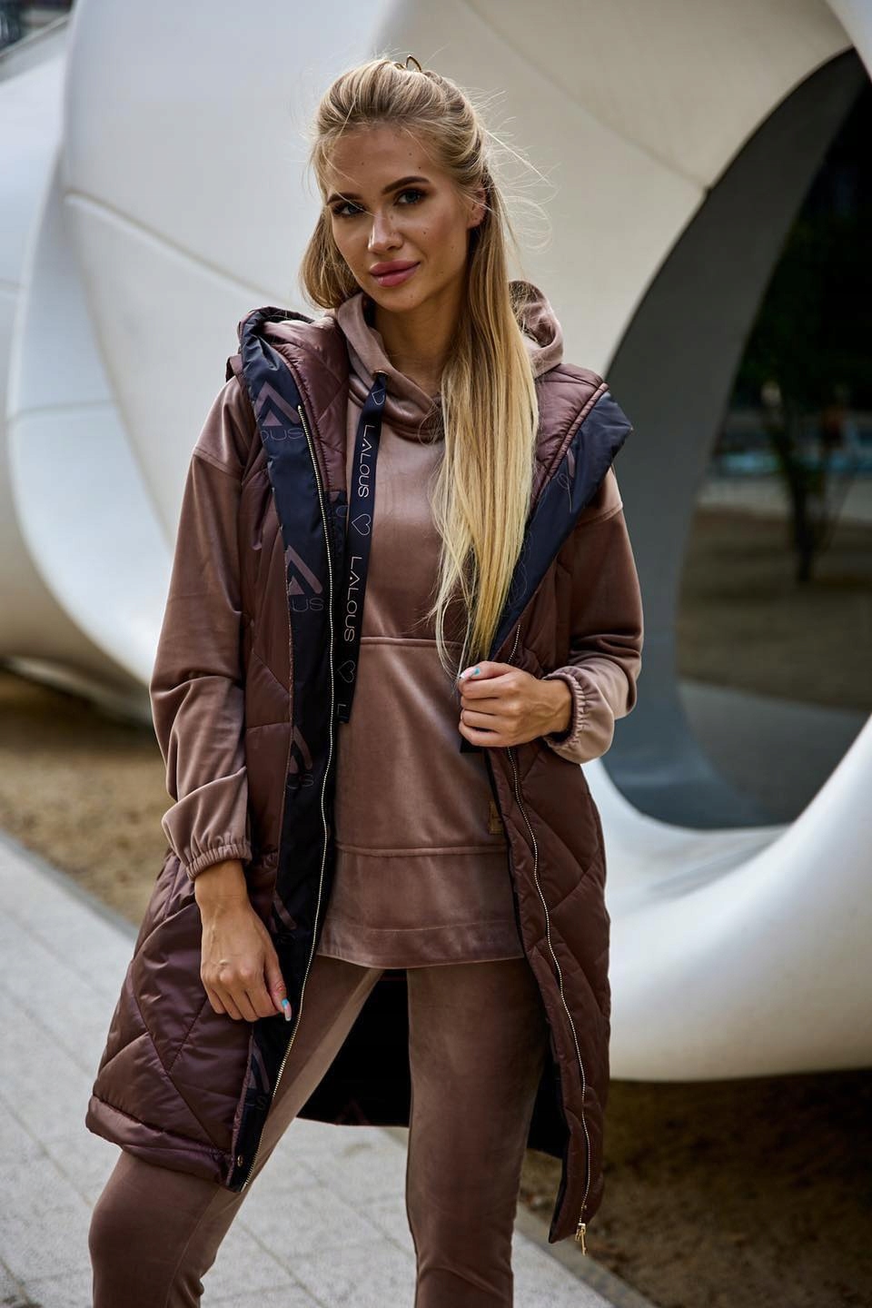 Prošívaná vesta Hnědá Zateplená 0737 Lalous vel L