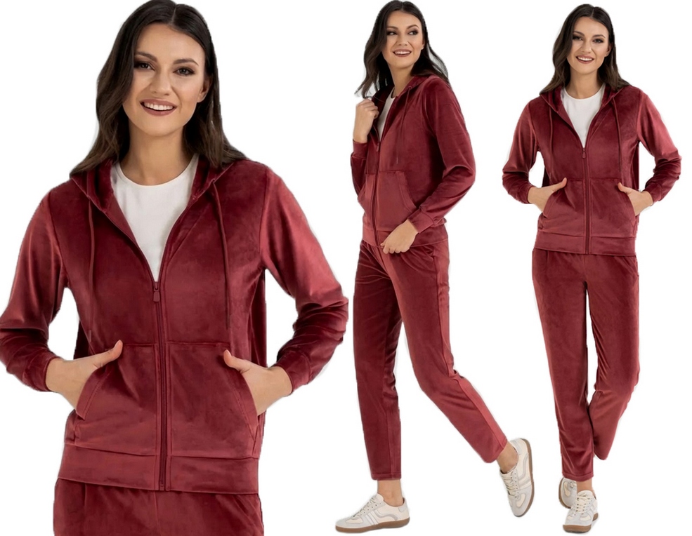 Dres damski welurowy Rozpinany komplet Welur bluza spodnie 3525 purple M