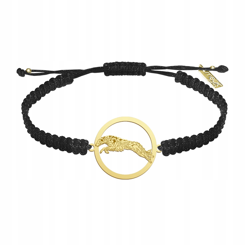 Zlatý náramek se psem Ruský chrt Borzoj 925 Žena Makramé Gravírování