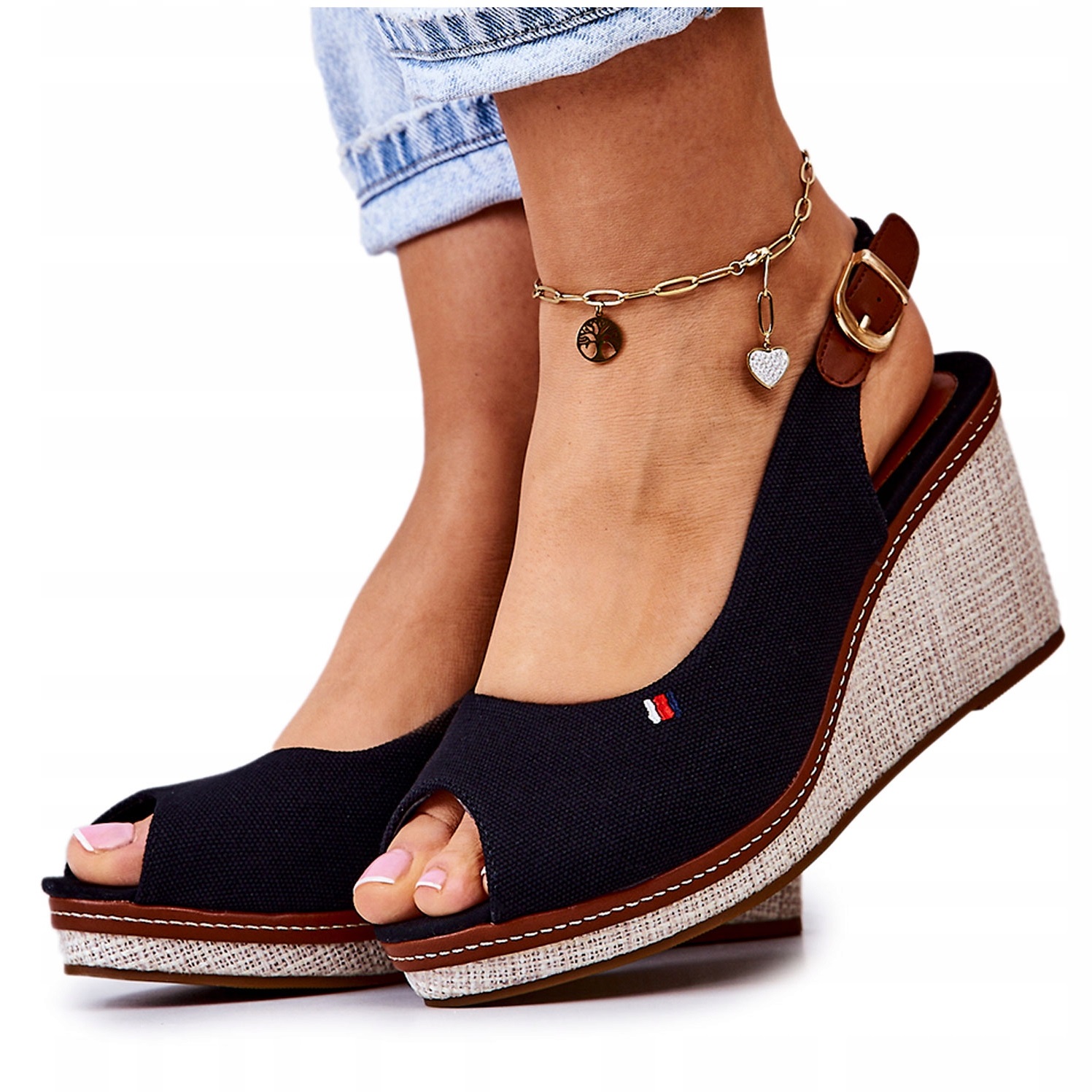 

Alladies Sandały Na Koturnie Czółenka Peep Toe