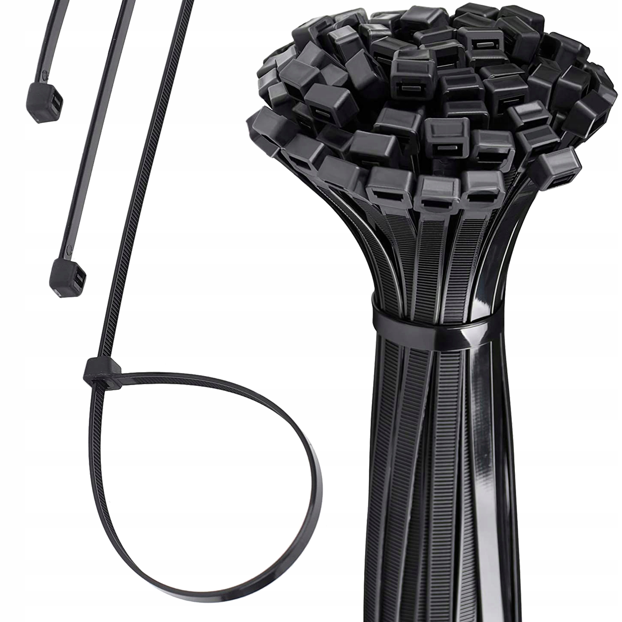 Mocne Opaski Zaciskowe Kablowe Trytki Trytytki Czarne Taśma 3,6X300 100 Szt