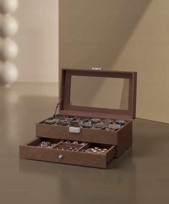 12 slotów Fashion 2-warstwowe etui na zegarki Odcień czekoladowy