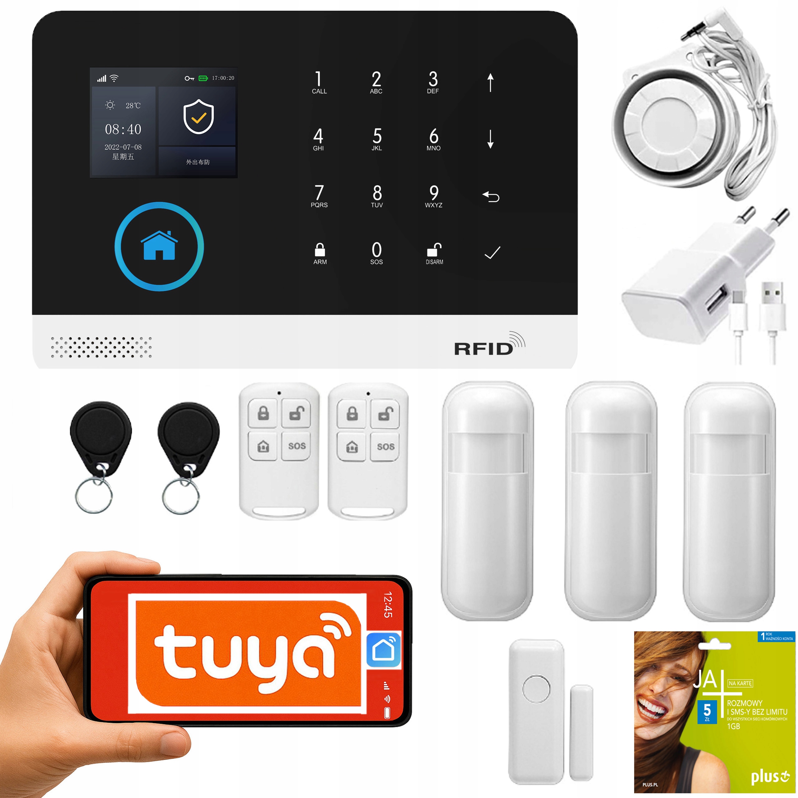 Alarm bezprzewodowy do domu domowy Gsm WiFi zestaw z aplikacją Tuya Smart
