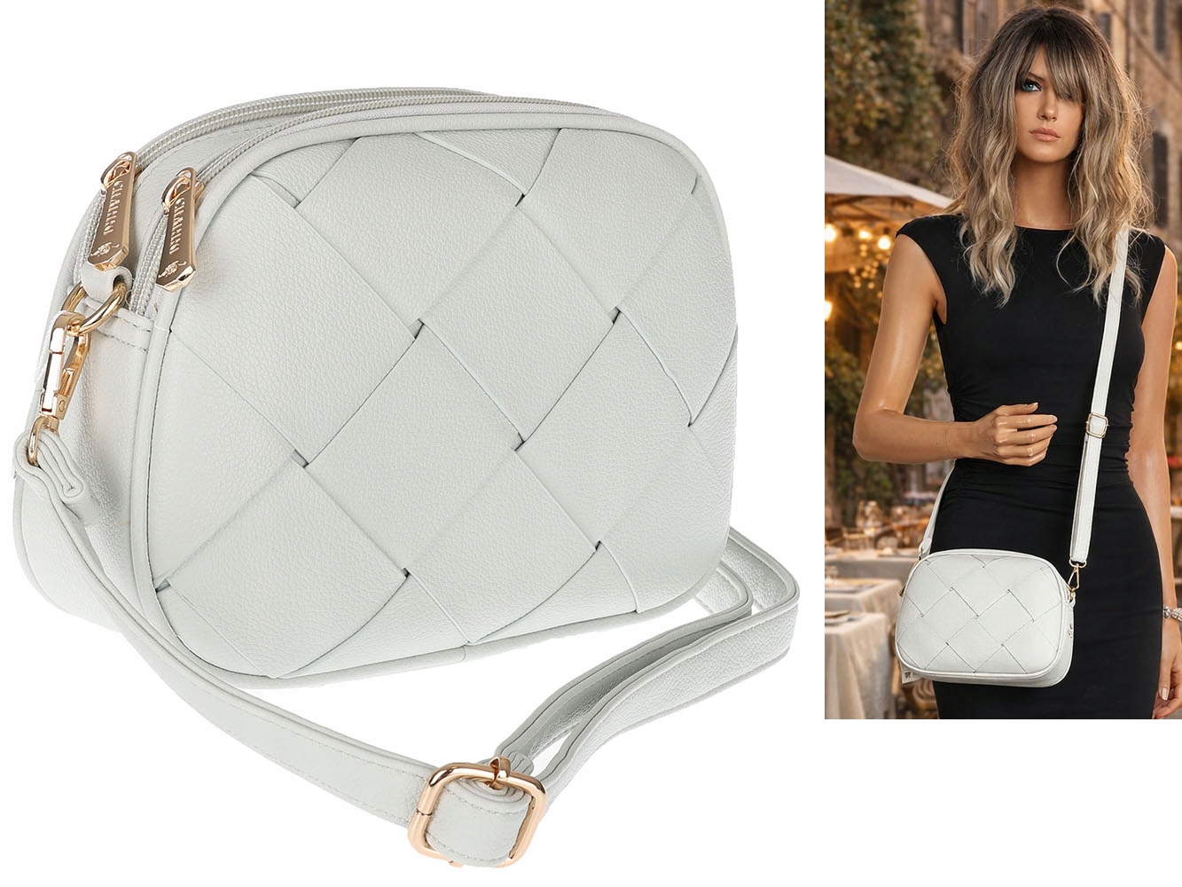 Torebka damska listonoszka pleciona miejska na ramię torba CH3354 Szara