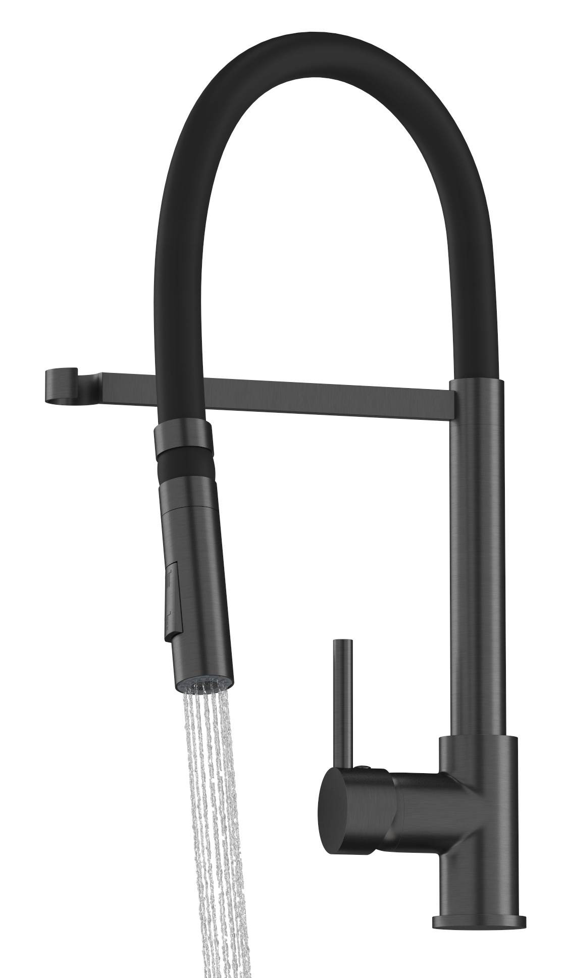 Kuchynský Kohútik, Flexibilná Batéria, Čierny Výtok, Metalíza Gun Grey Vento