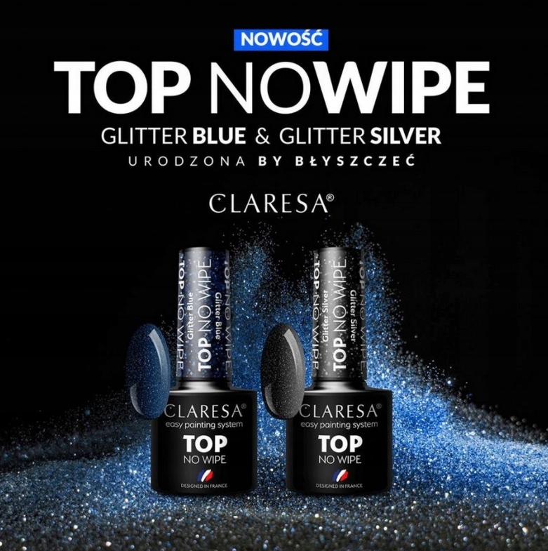 CLARESA TOP NO WIPE GLITTER BLUE NIEBIESKIE DROBINKI Marka Claresa