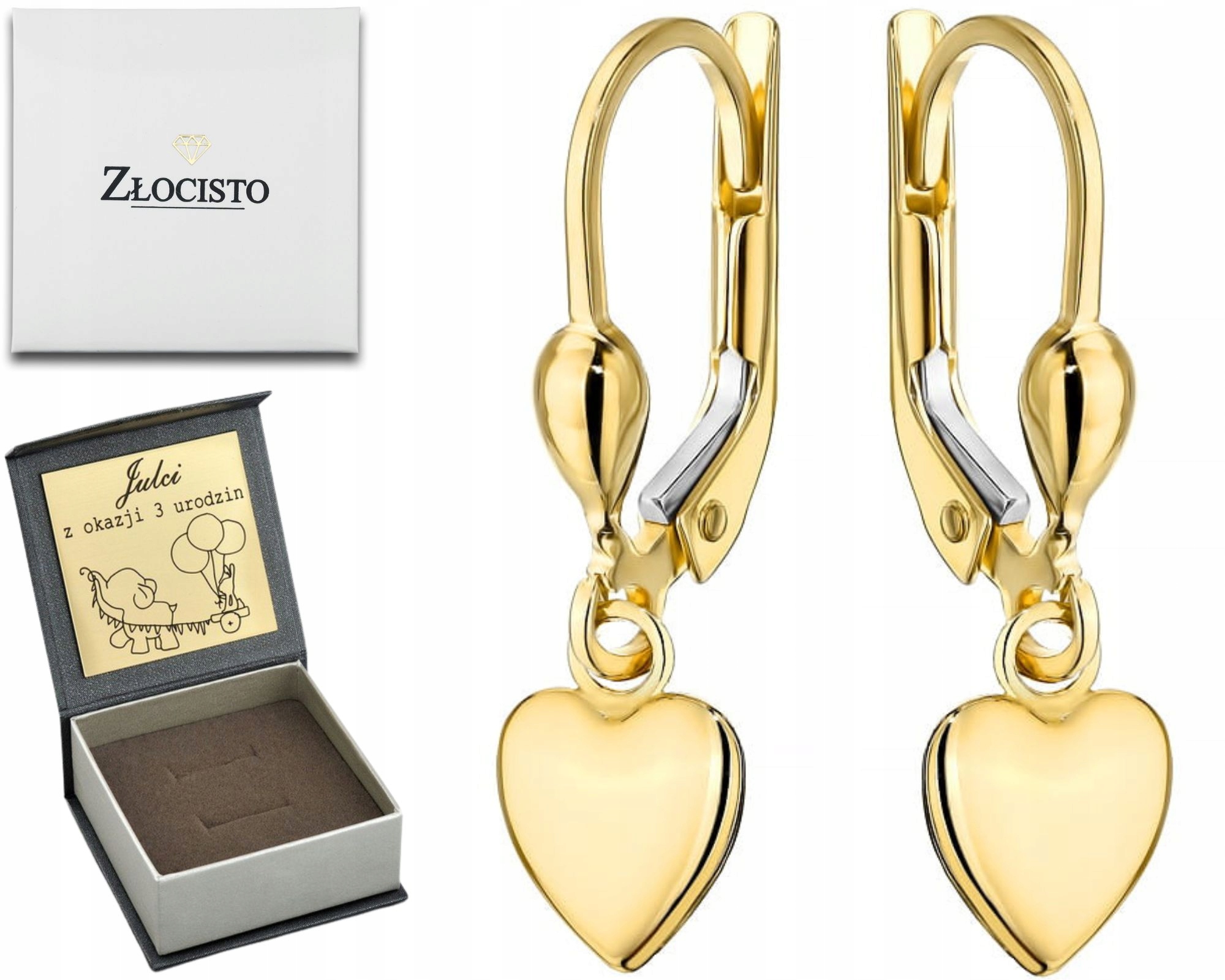 Zlaté Náušnice Srdce Visící Na Anglickém Zapínání Ryzost 585 14K Dárek