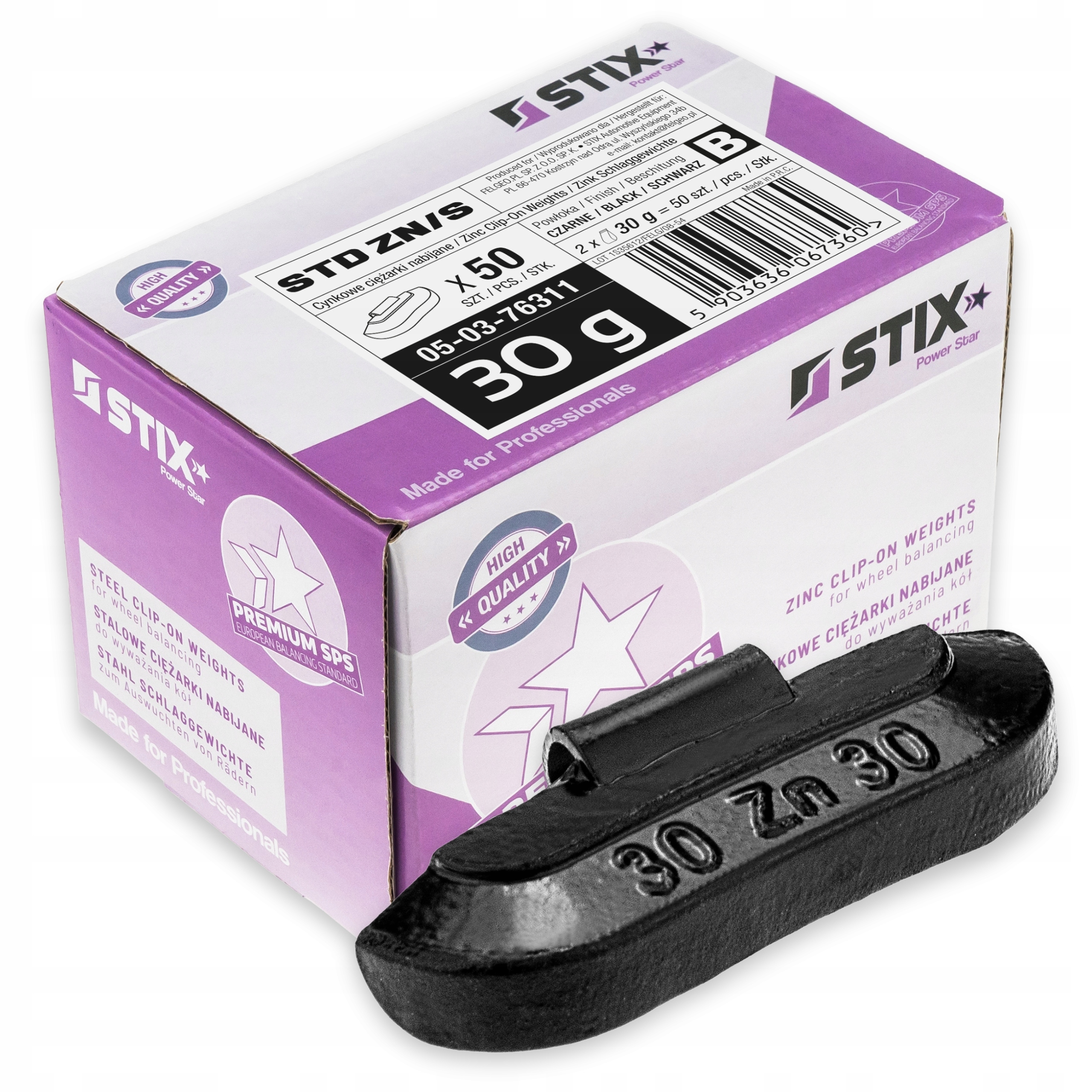 Ciężarki Cynkowe Nabijane Do Felg Stalowych 30g 50 sztuk Zn/s Czarne Stix