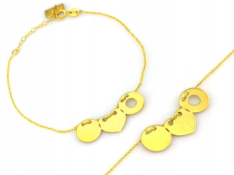 Zlatý náramek celebrity 585 přívěsky kolečko srdce ring 1.72 g