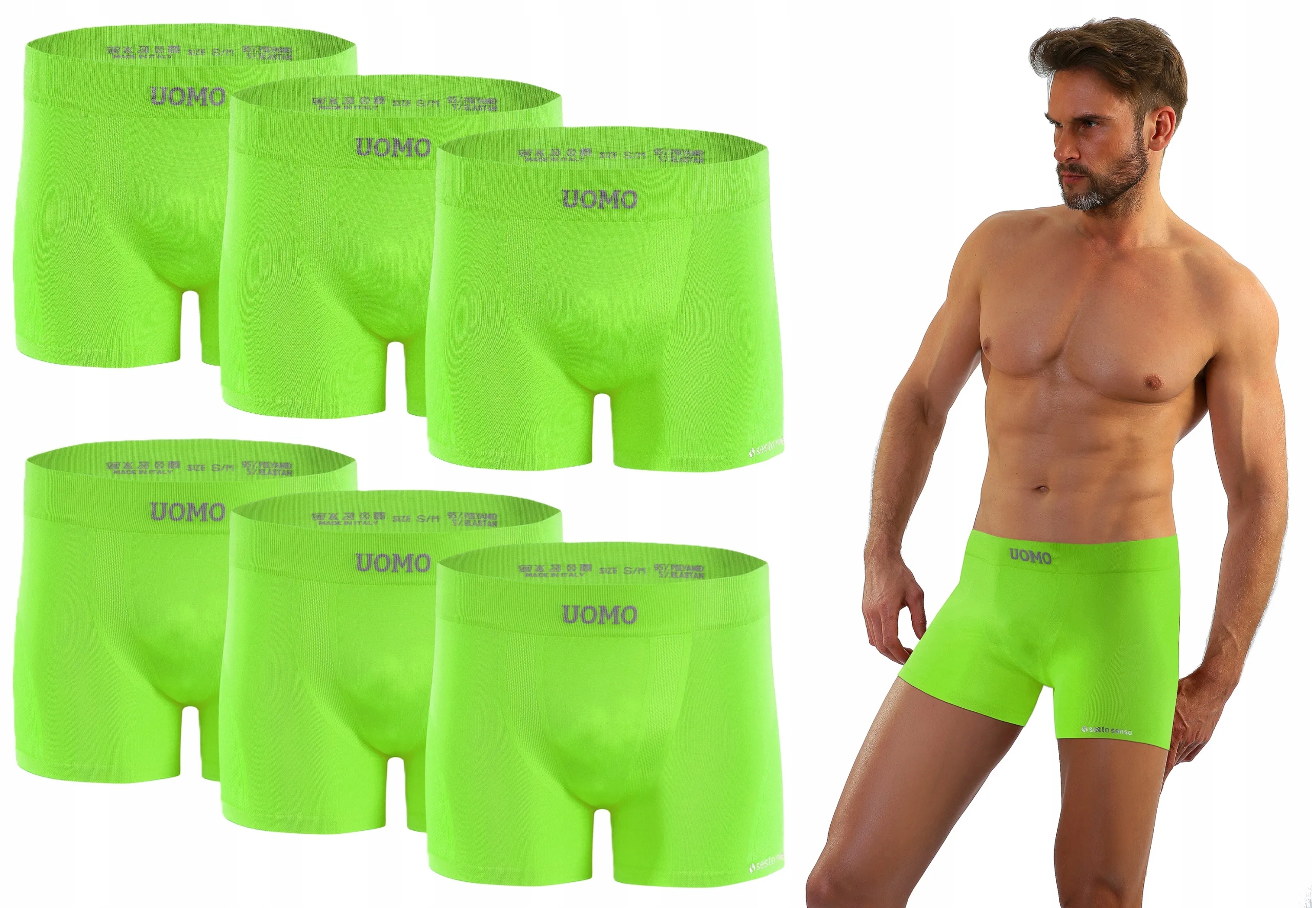Sesto Senso 6-pack bezešvých boxerek BM07 Pánské přiléhavé Seledinové L/XL