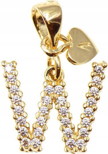 Zlatý přívěsek 585 písmenko W se zirkony 0,87 g, módní vzor na řetízek