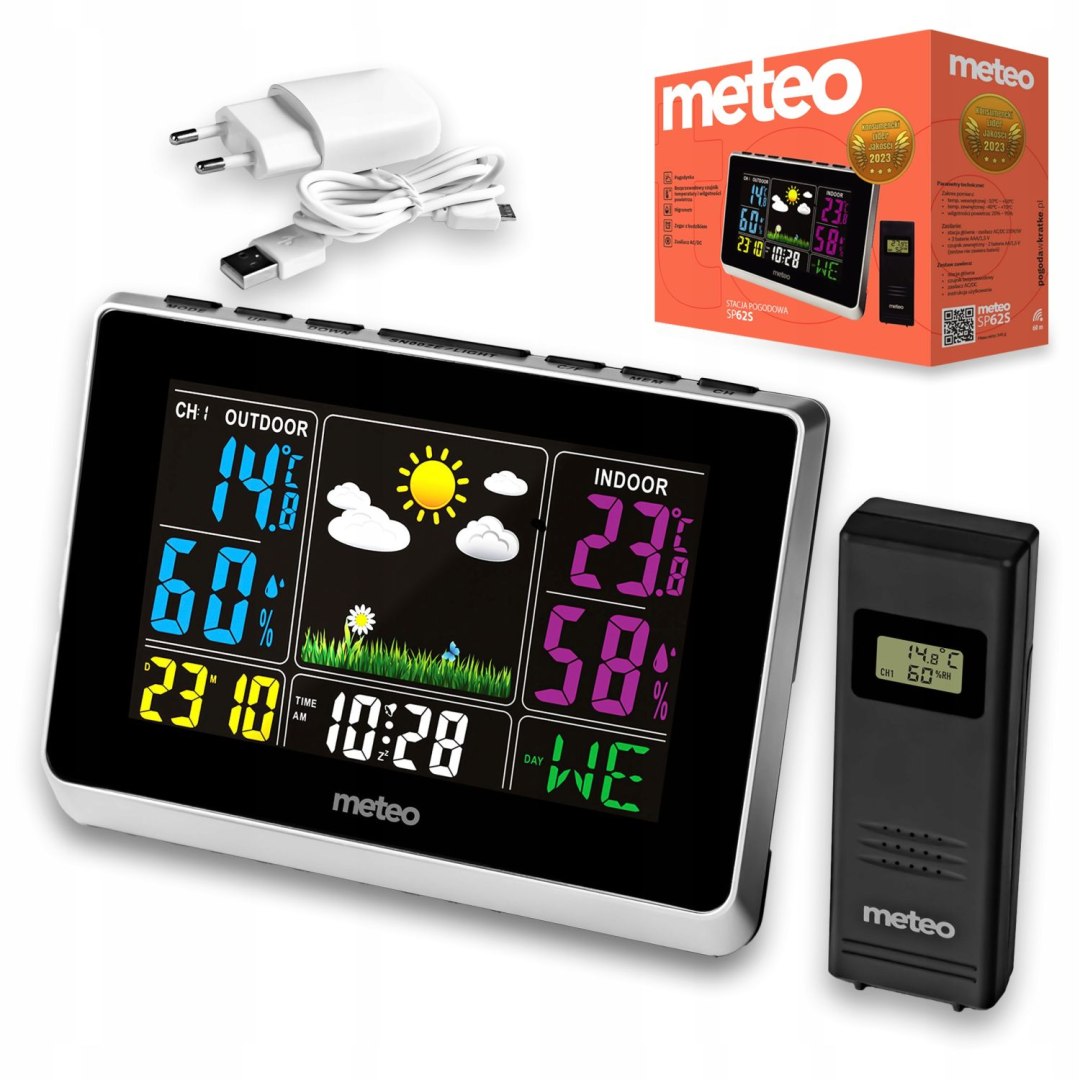 Stacja pogodowa Meteo SP62s, pogodynka, higrometr, czujnik zewnętrzny