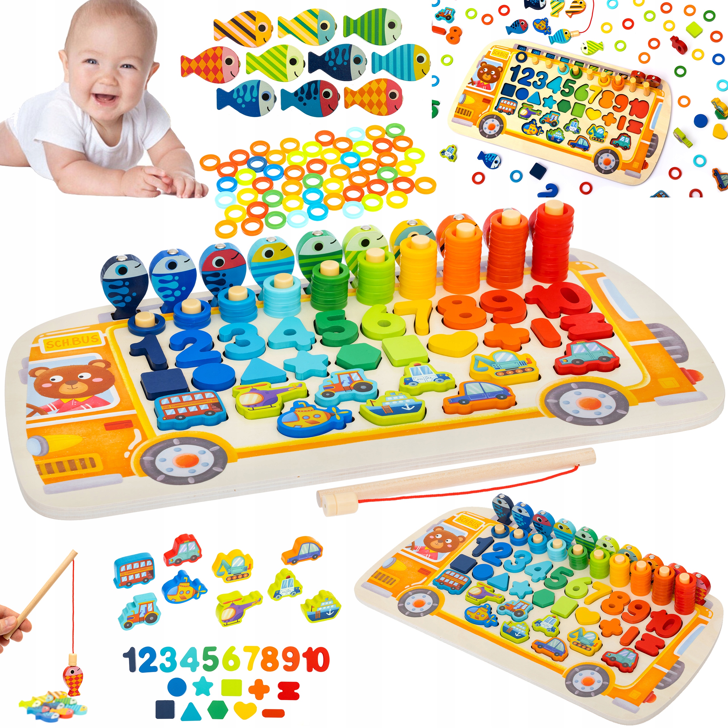 

Montesorri Układanka Drewniana Zabawka Sorter 6W1
