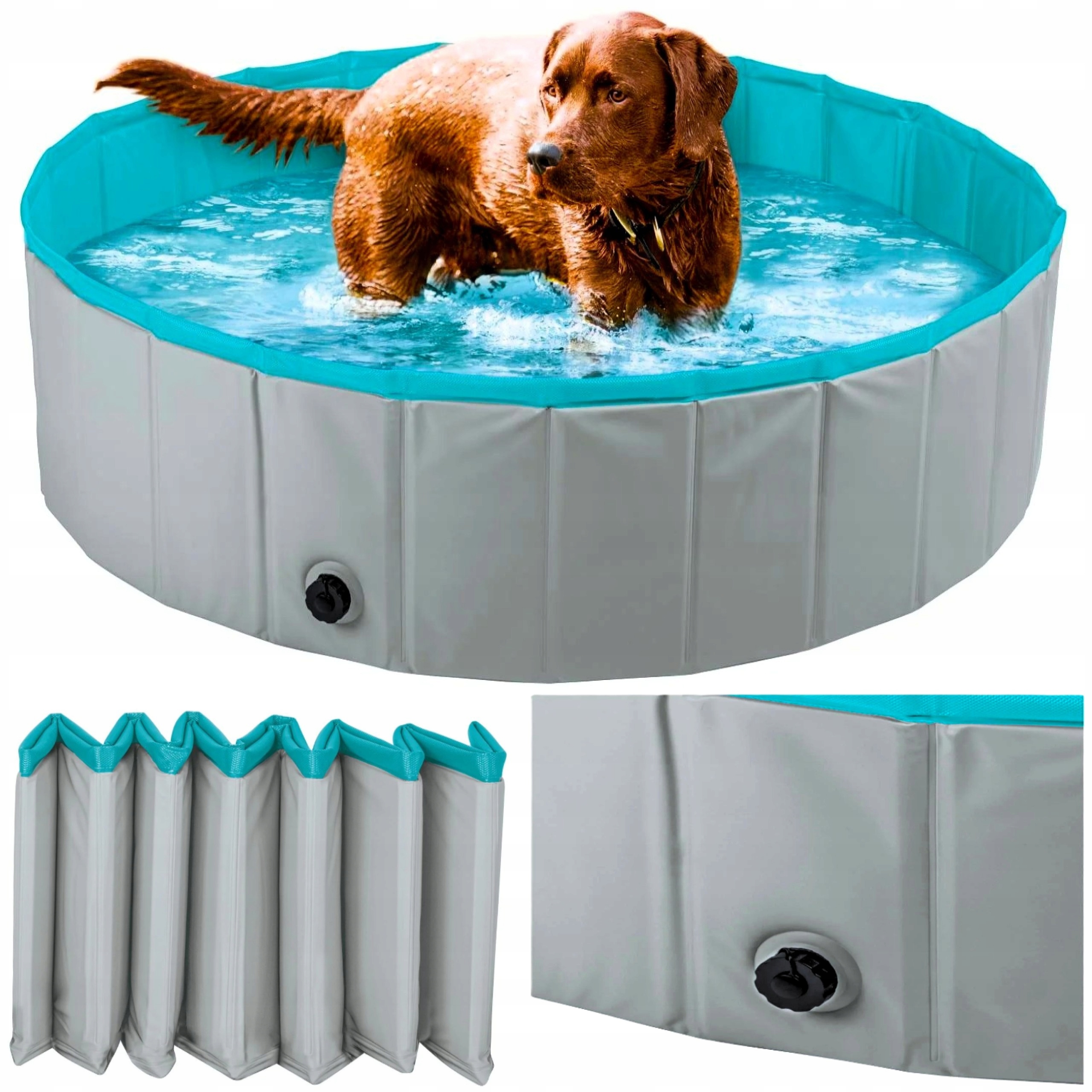 Basen Dla Psa Duży Składany Ogrodowy Kojec 120 x 120 x 30 cm Szary 340L