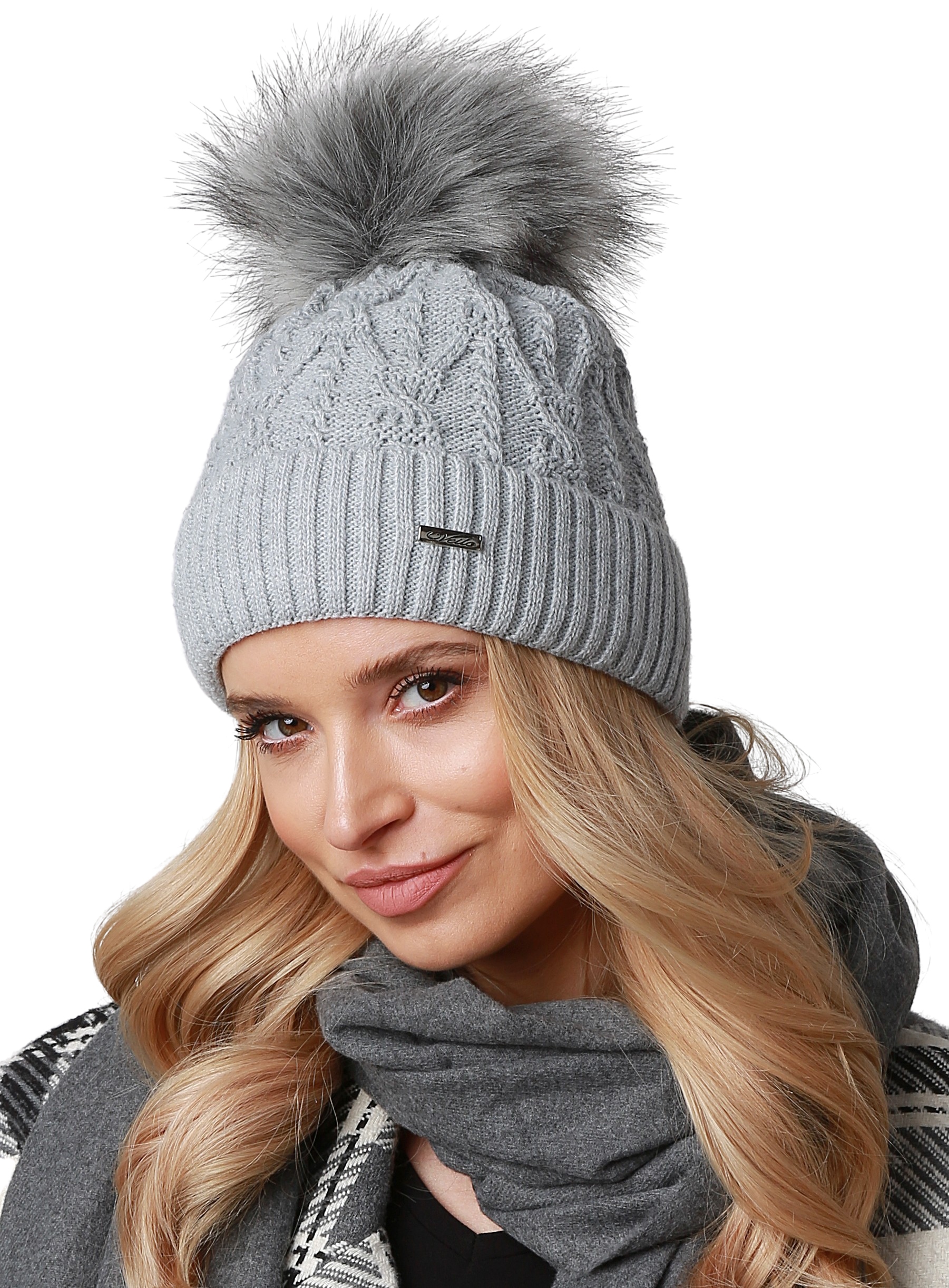 

Zimowa Czapka damska polar pompon Szary V20