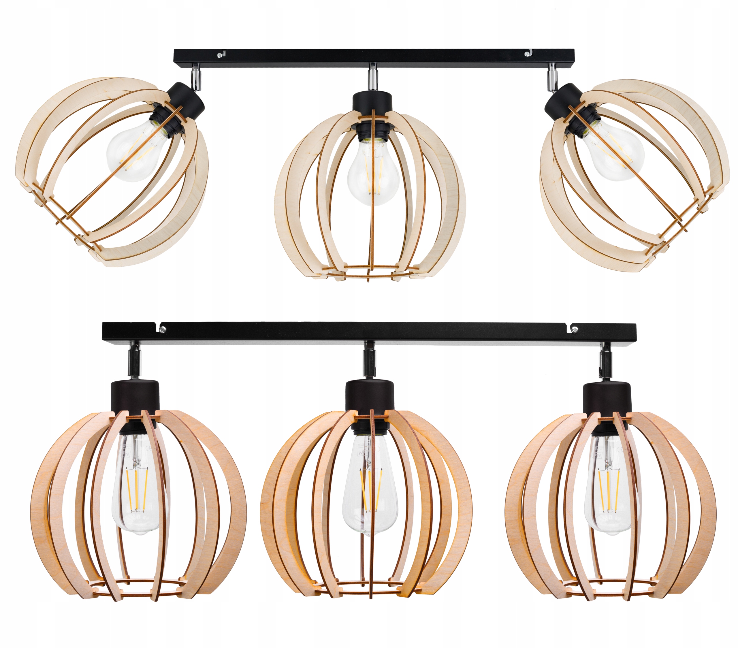 

Lampa Wisząca Sufitowa Belka-drewniana Kulka 3xE27