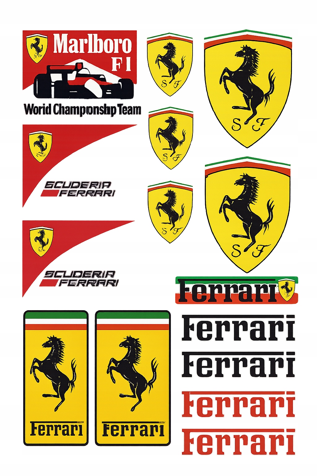 Zestaw naklejek Ferrari plansza 15 szt.