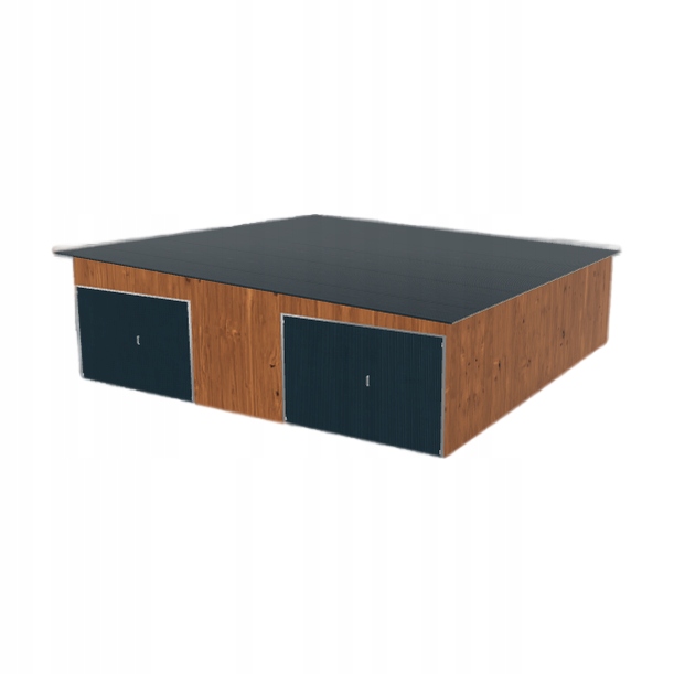 Plechová garáž 8x8.5 m, dvoupolohová, spád vpravo, zlatý dub