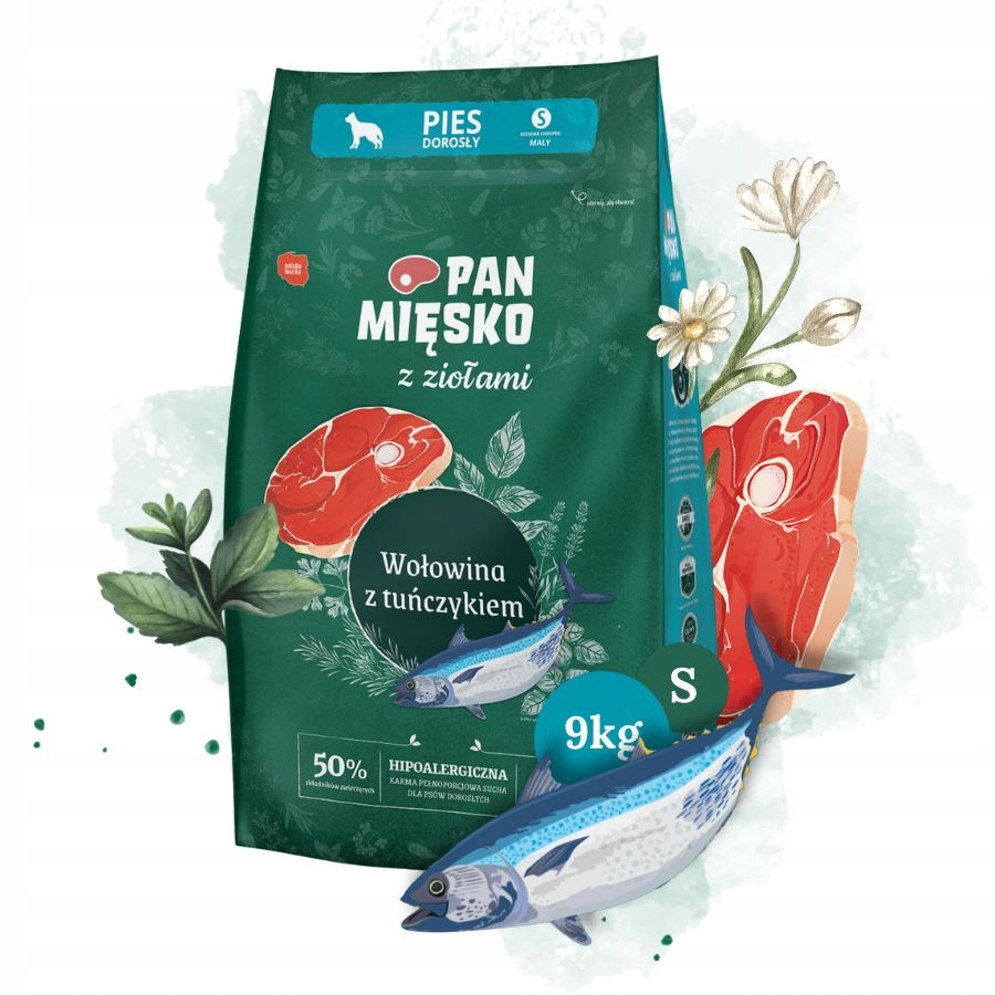Levně Pan Mięsko s Bylinkami krmivo suchá pro psy Hovězí Maso Tuňák malá plemena 9 kg