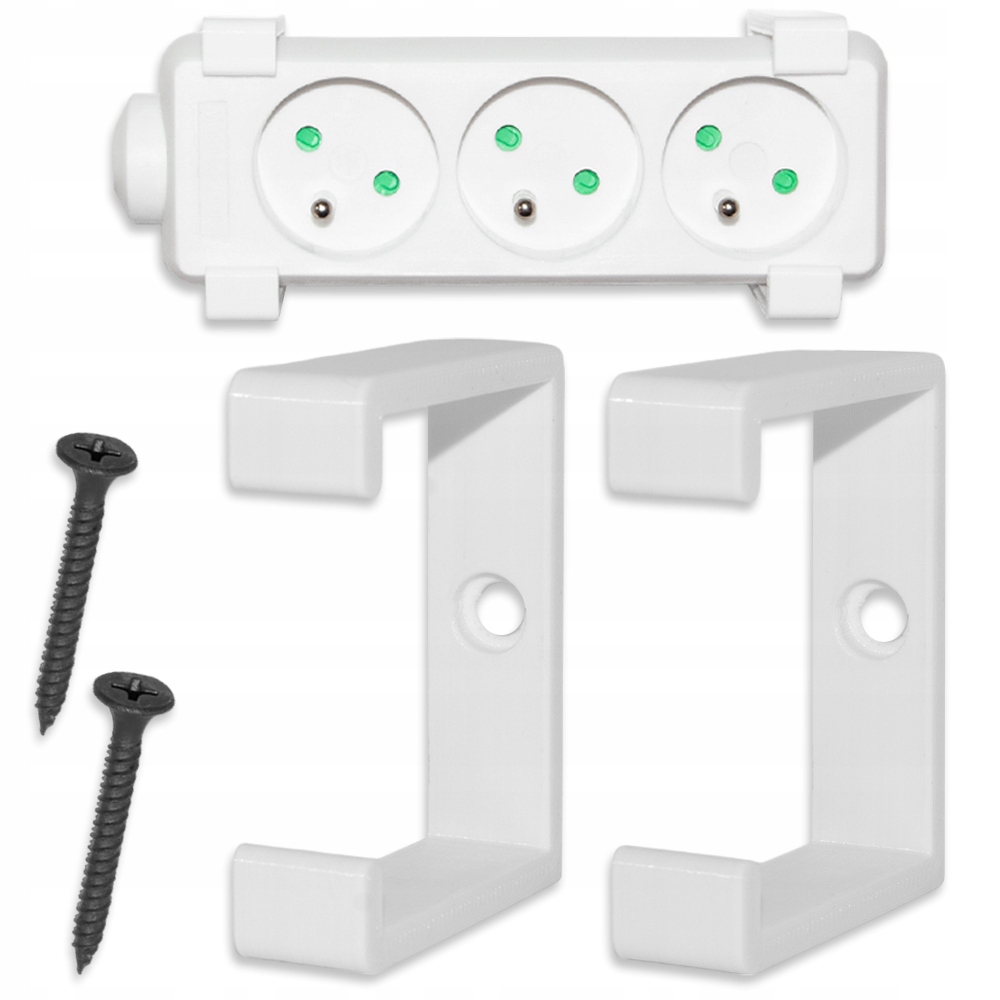 UCHWYT NA PRZEDŁUŻACZ SIECIOWY LISTWĘ ELEKTRYCZNĄ BIAŁY SZEROKI DUŻY
