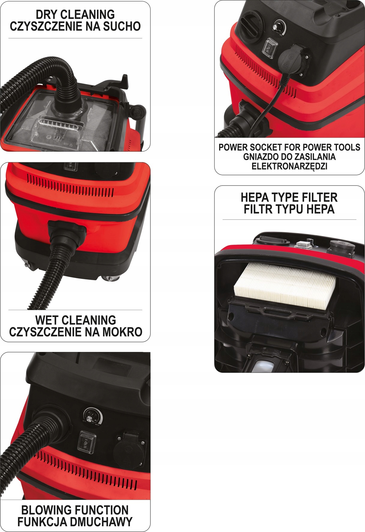 YATO ODKURZACZ PRZEMYSŁOWY Z OTRZĄSACZEM 1600W 30L Maksymalna moc 1600 W