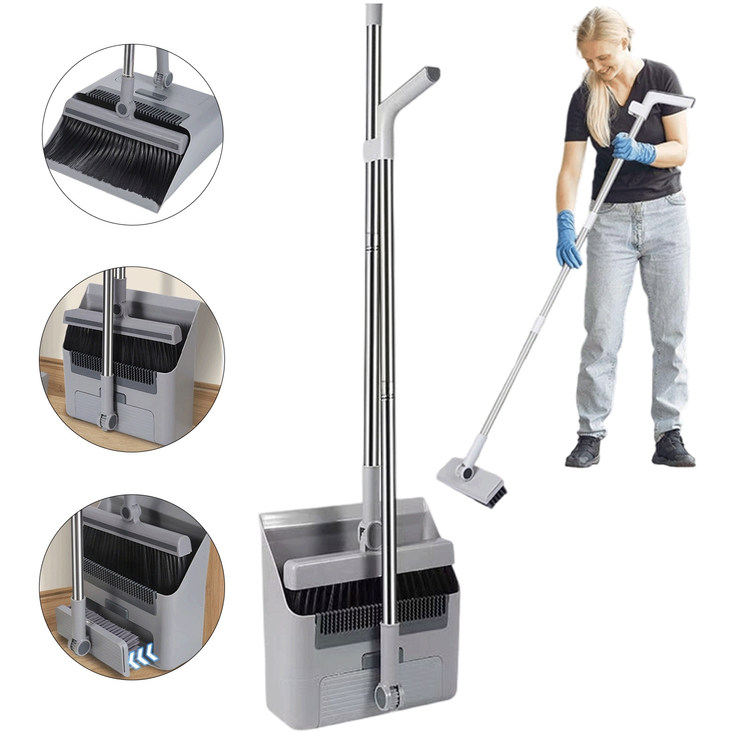 Úklidová Sada Kartáčová Metla Lopatka Leniuch S Otočnou Hlavicí