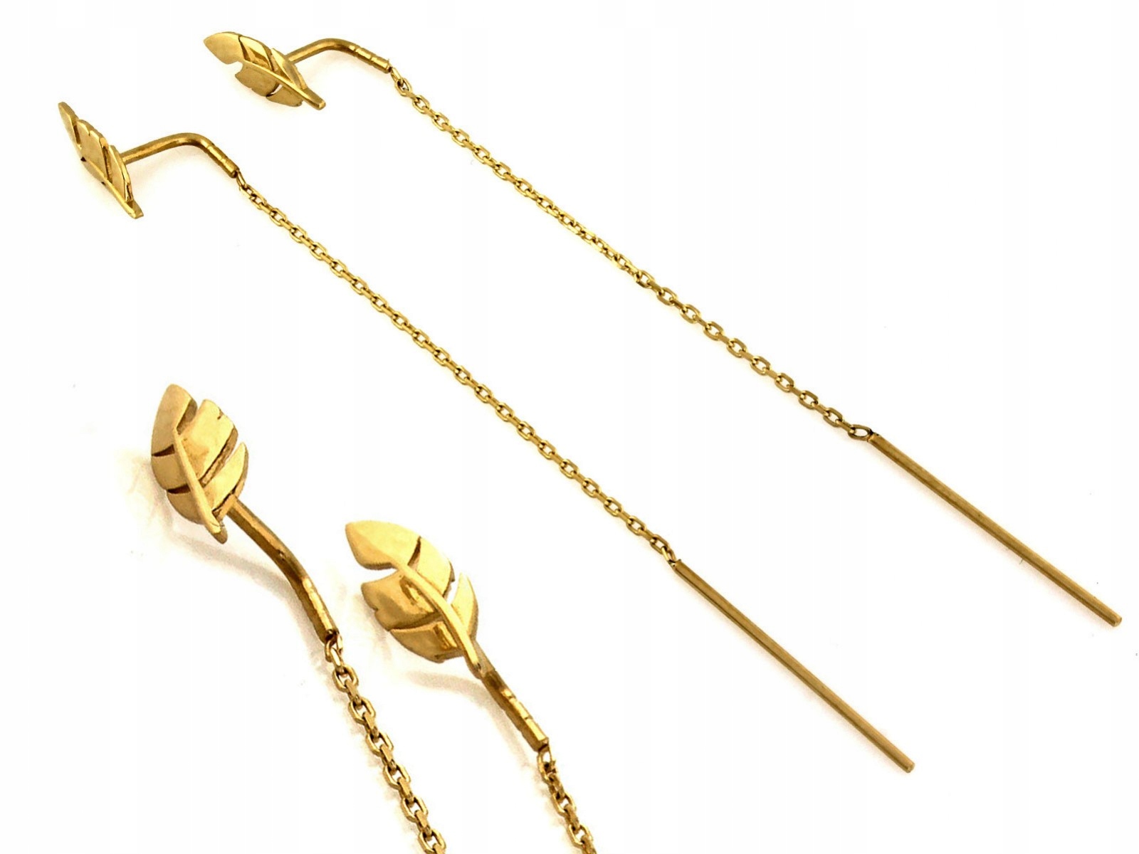 Náušnice zlaté 585 14kt provlékací řetízky s lístky 0.90g jako dárek