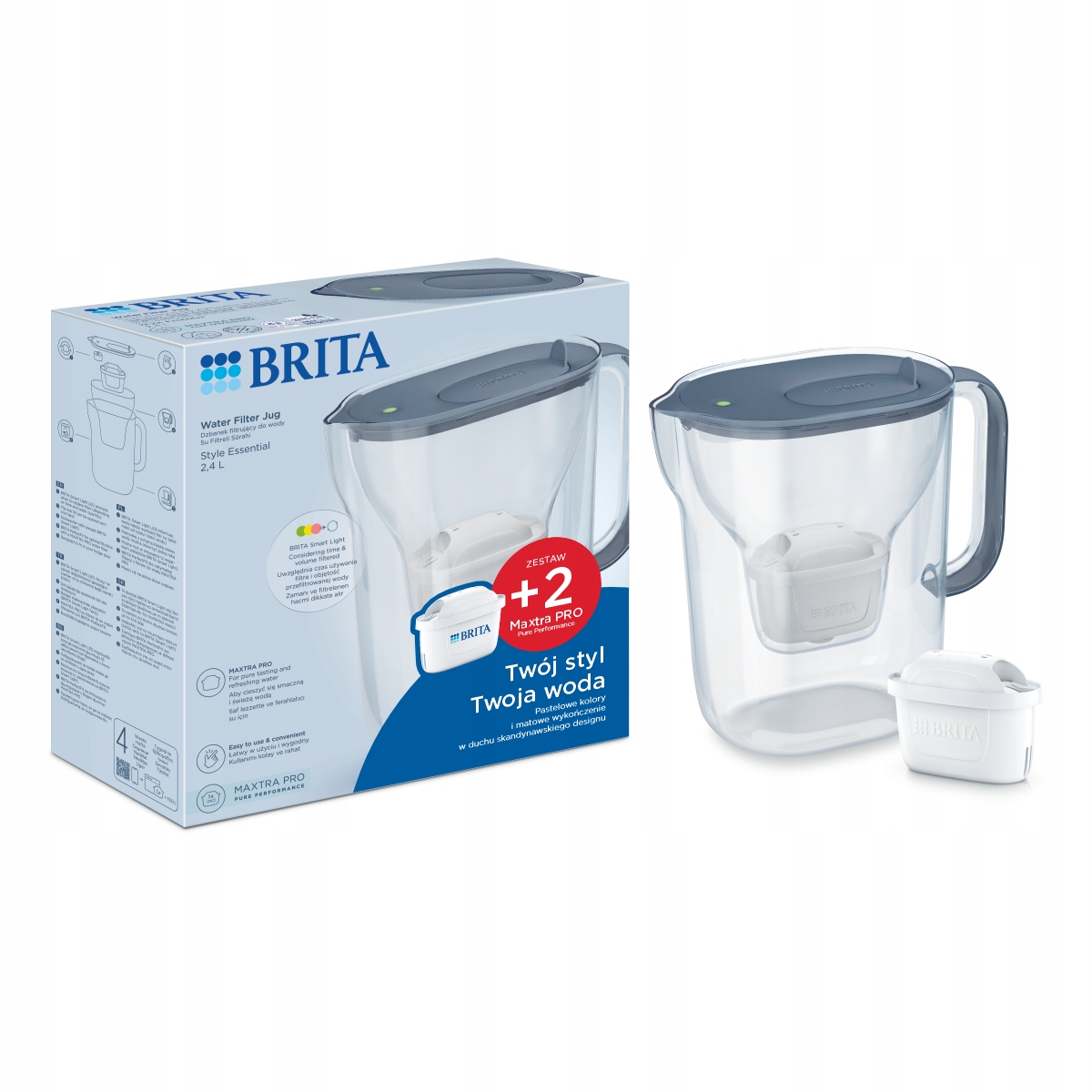 Grafitowy dzbanek filtrujący Brita Style Essential 2 filtry Maxtra