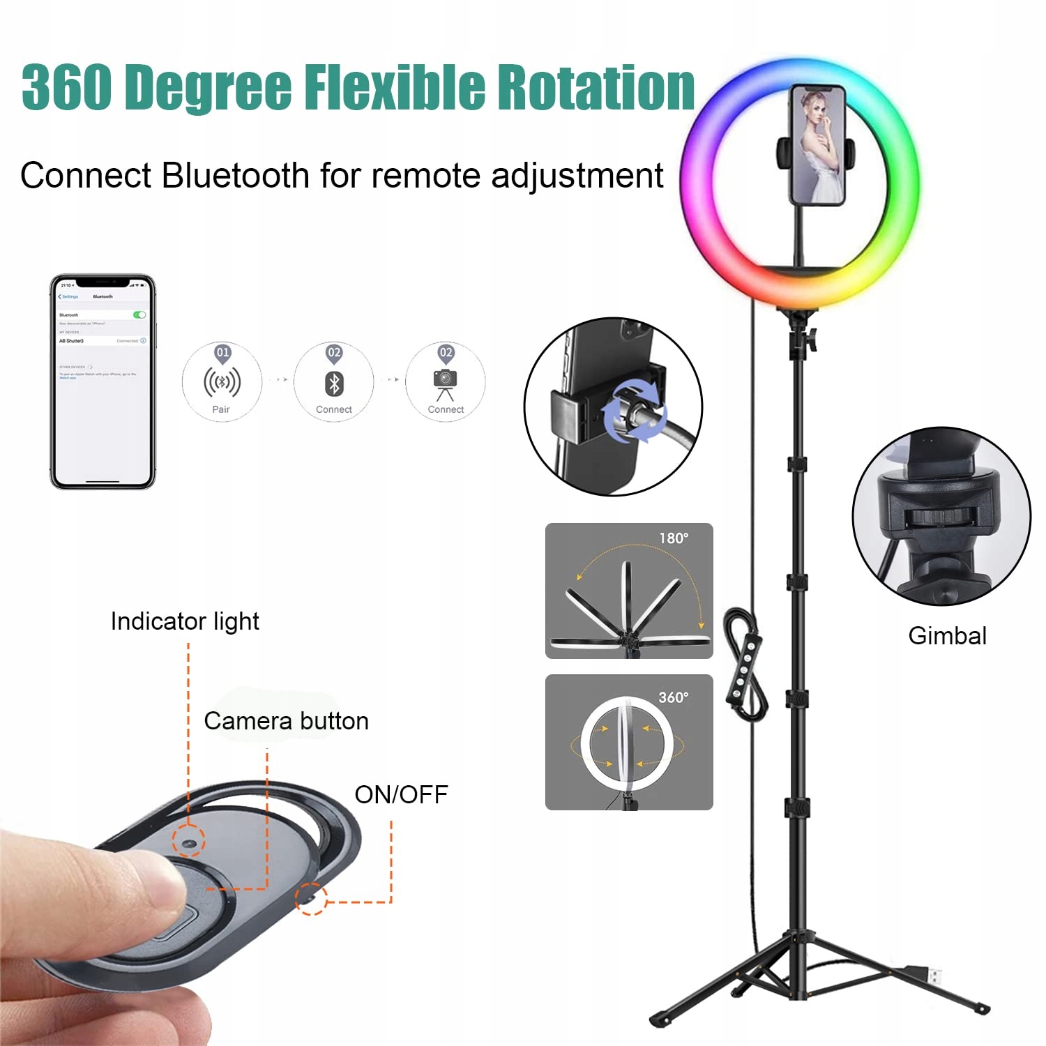 AYAMAYA Zestaw Lampa Pierścieniowa 10" RGB do Selfie — miniatura 4