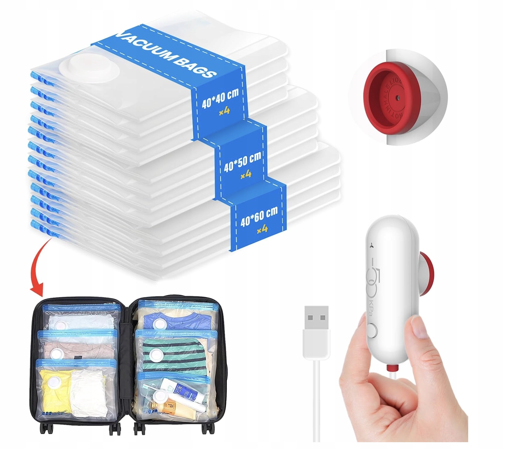 Vakuové Pytle Na Oblečení Elektrická Pumpa Usb Sada 12 Ks Cestování
