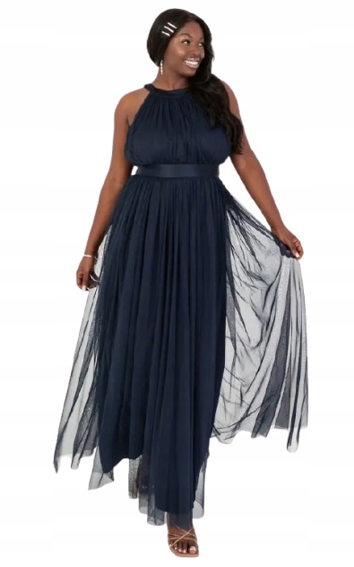 Anaya Šaty Bez Rukávů Tmavě Modrá Tylová Koktejlová Plus Size 58 J7C