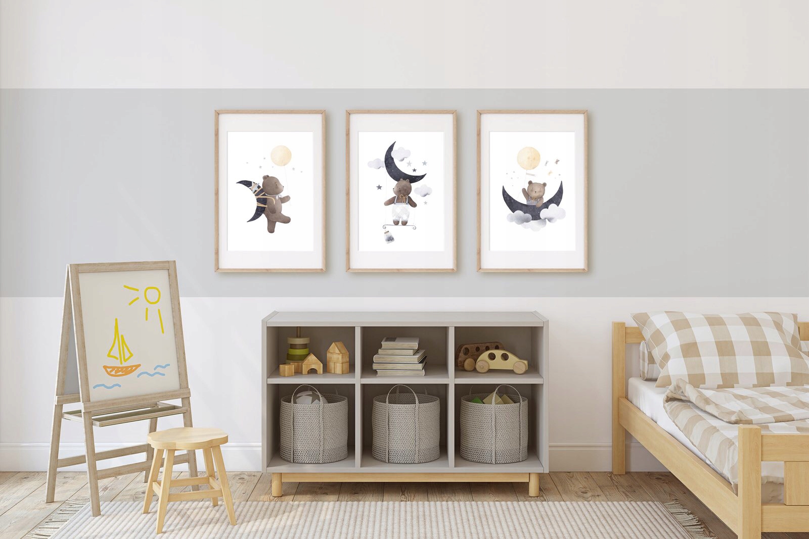 Zestaw 3 Plakatów Obrazków A4 Do Pokoju Chłopca z Misiami i Księżycami Płeć chłopcy dziewczynki