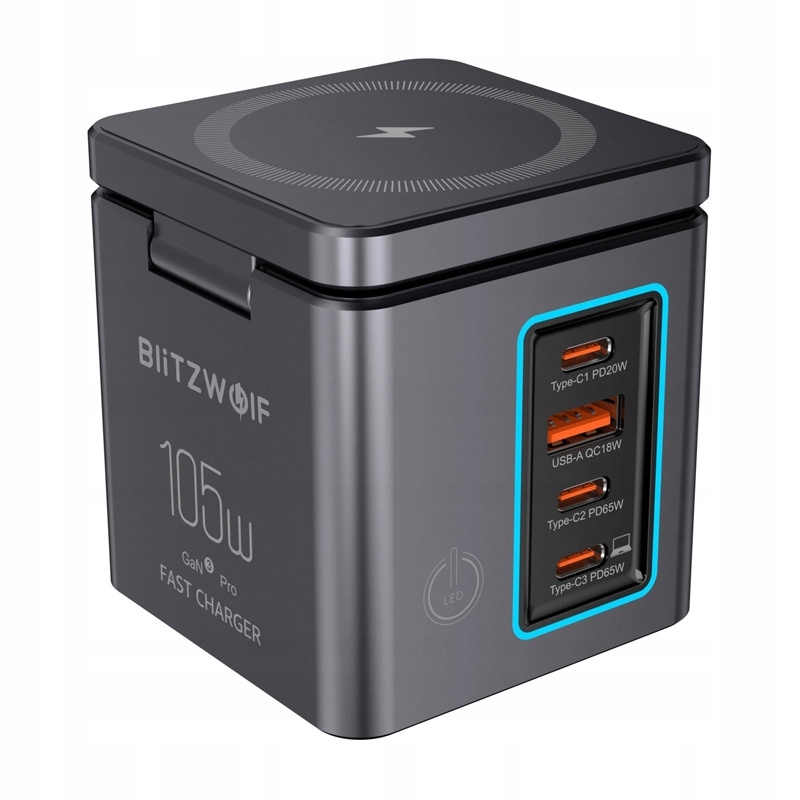Blitzwolf BW-i113 GaN, Ładowarka Sieciowa 3xUSB-C, 105W Szybkie Ładowanie