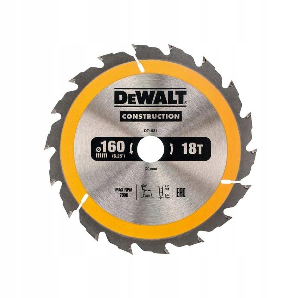 

Piła Tarczowa Do Drewna 160/20MM 18Z DT1931 Dewalt