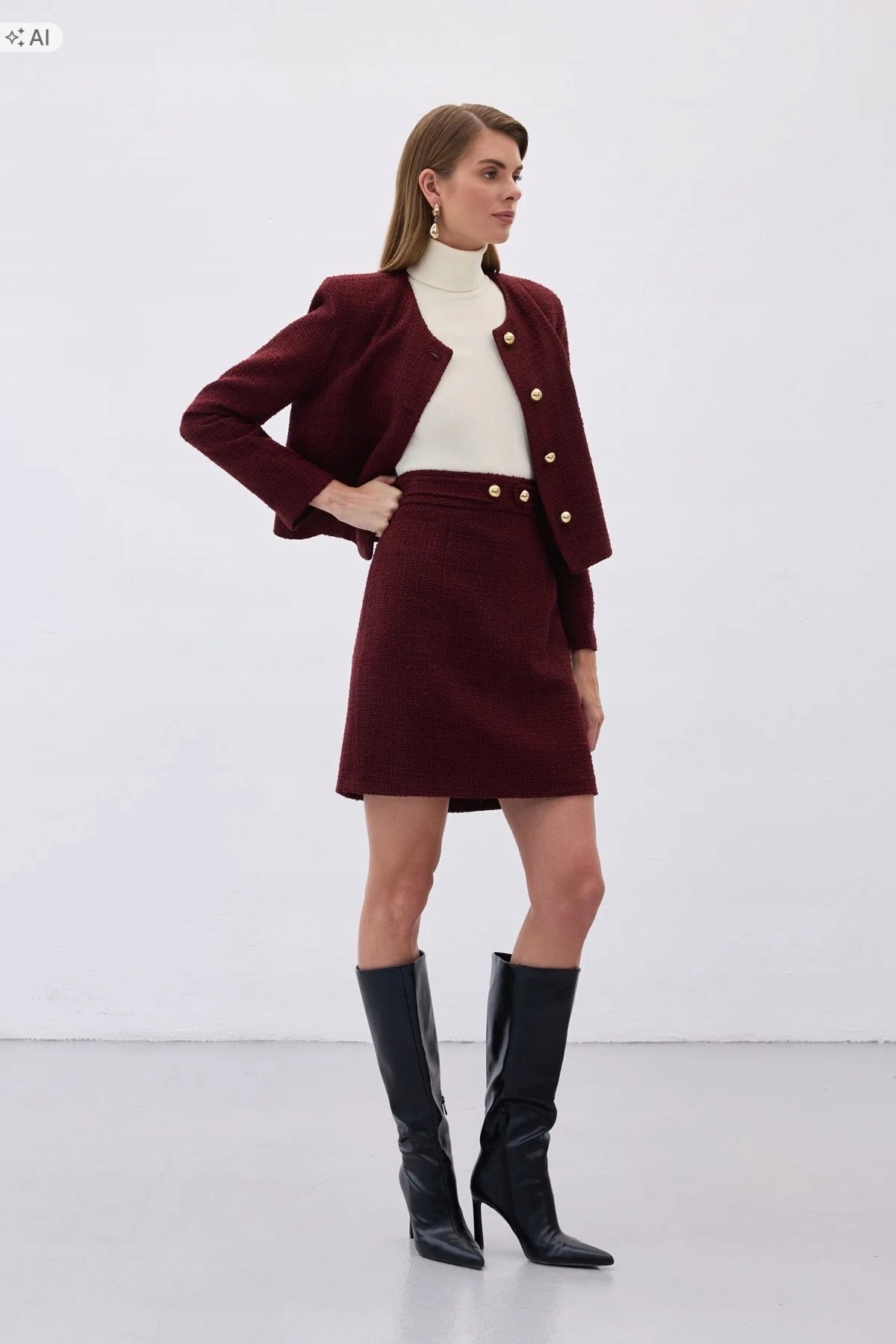 Melanžová Sukně Se Zlatými Knoflíky Elegantní 40 5IA