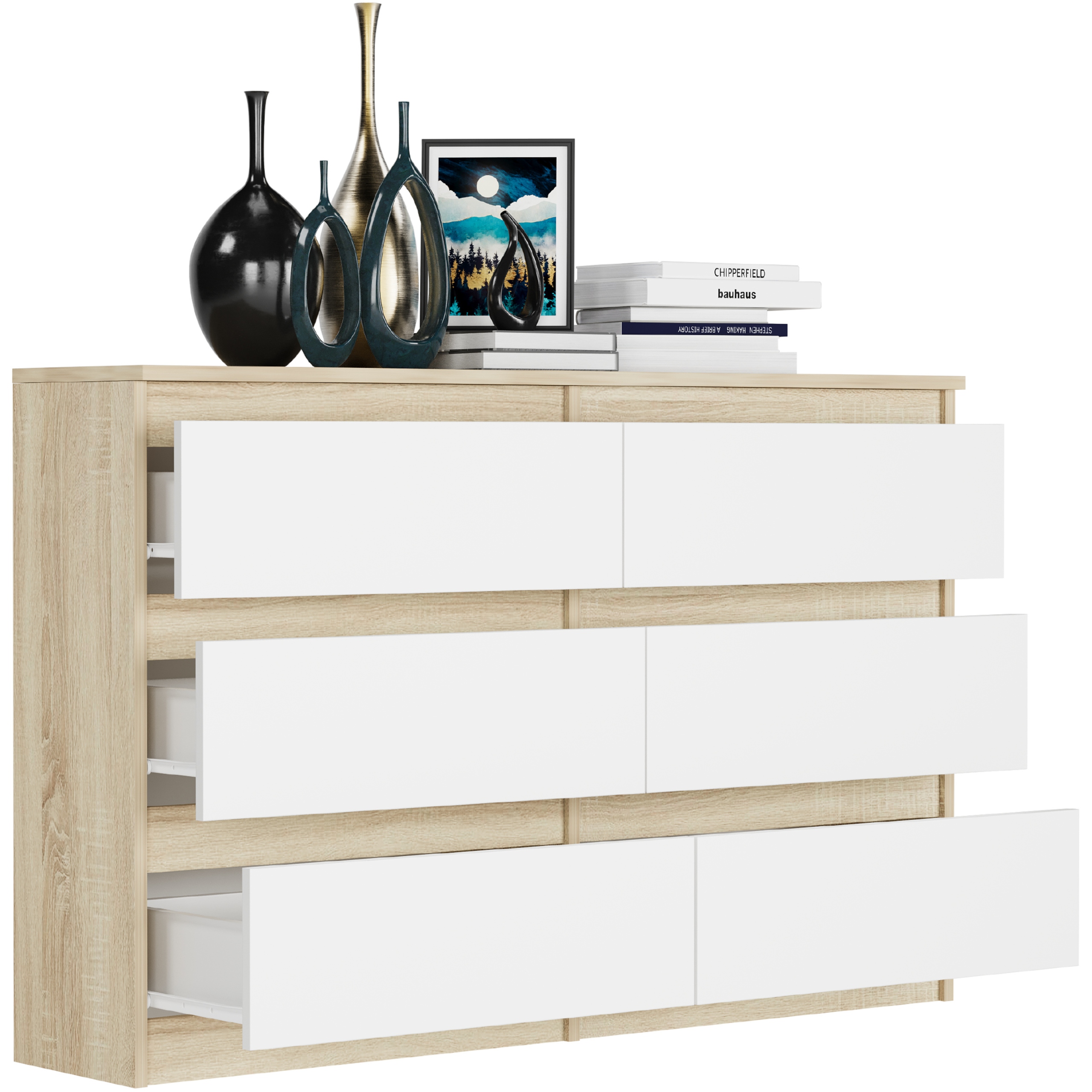 KOMODA 120CM SZAFKA 6 SZUFLAD R-120 MIX SONOMA