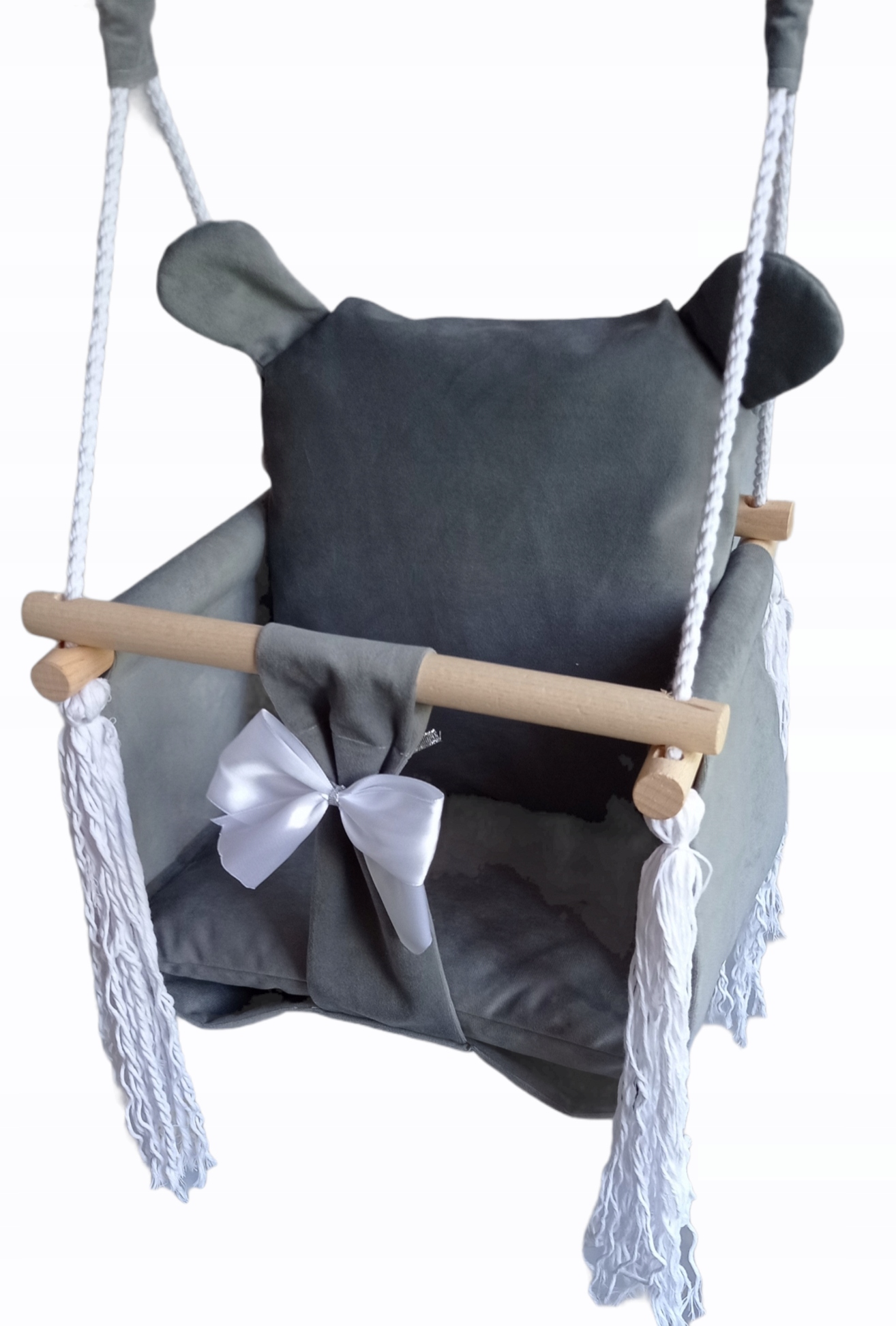 HUŚTAWKA DLA DZIECI miś SZARY welur kubełkowa dom ogród pokój prezent welur