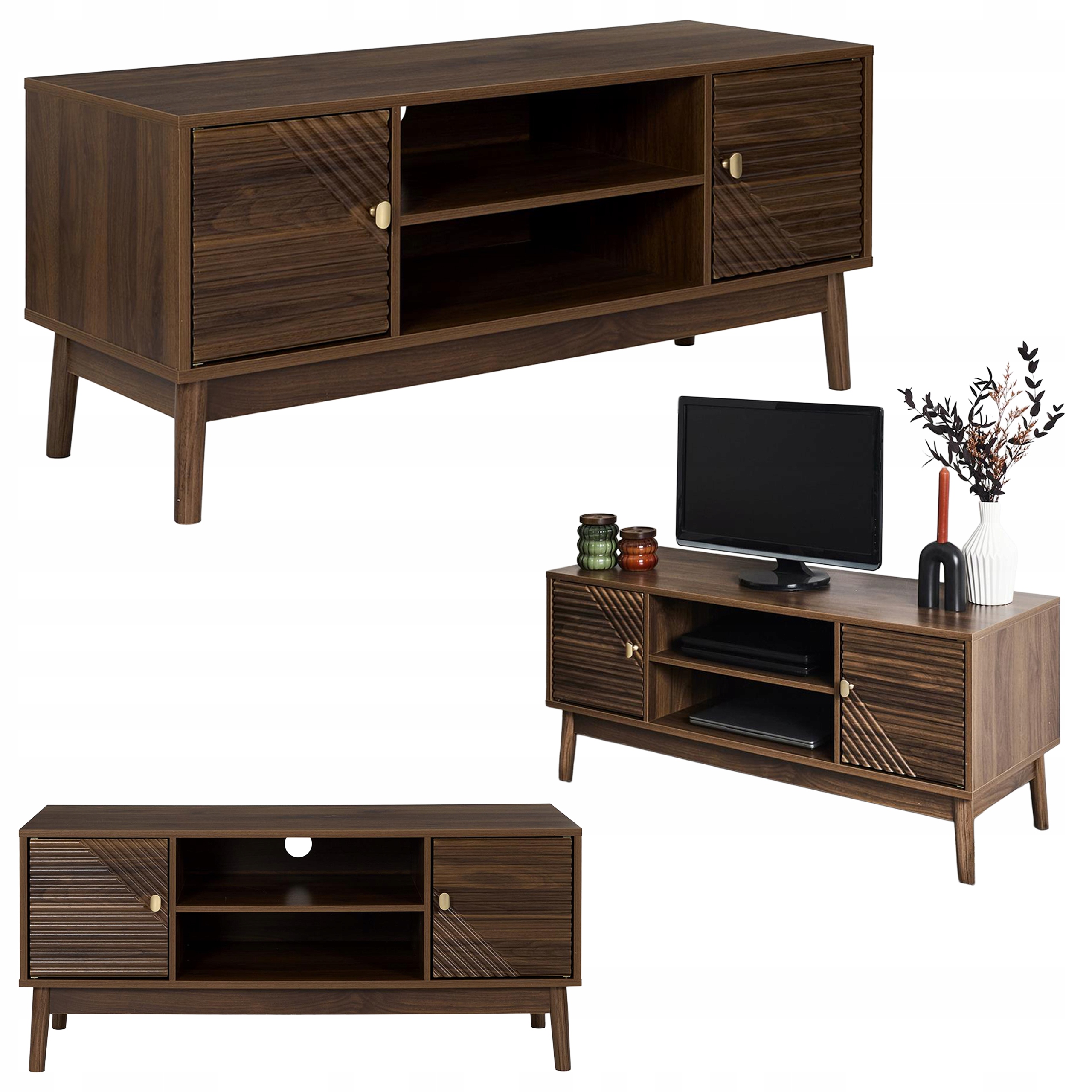 Rtv skrinka Lare tmavý orech stojaca 110x40x48 cm 2 skrinky police gombíky