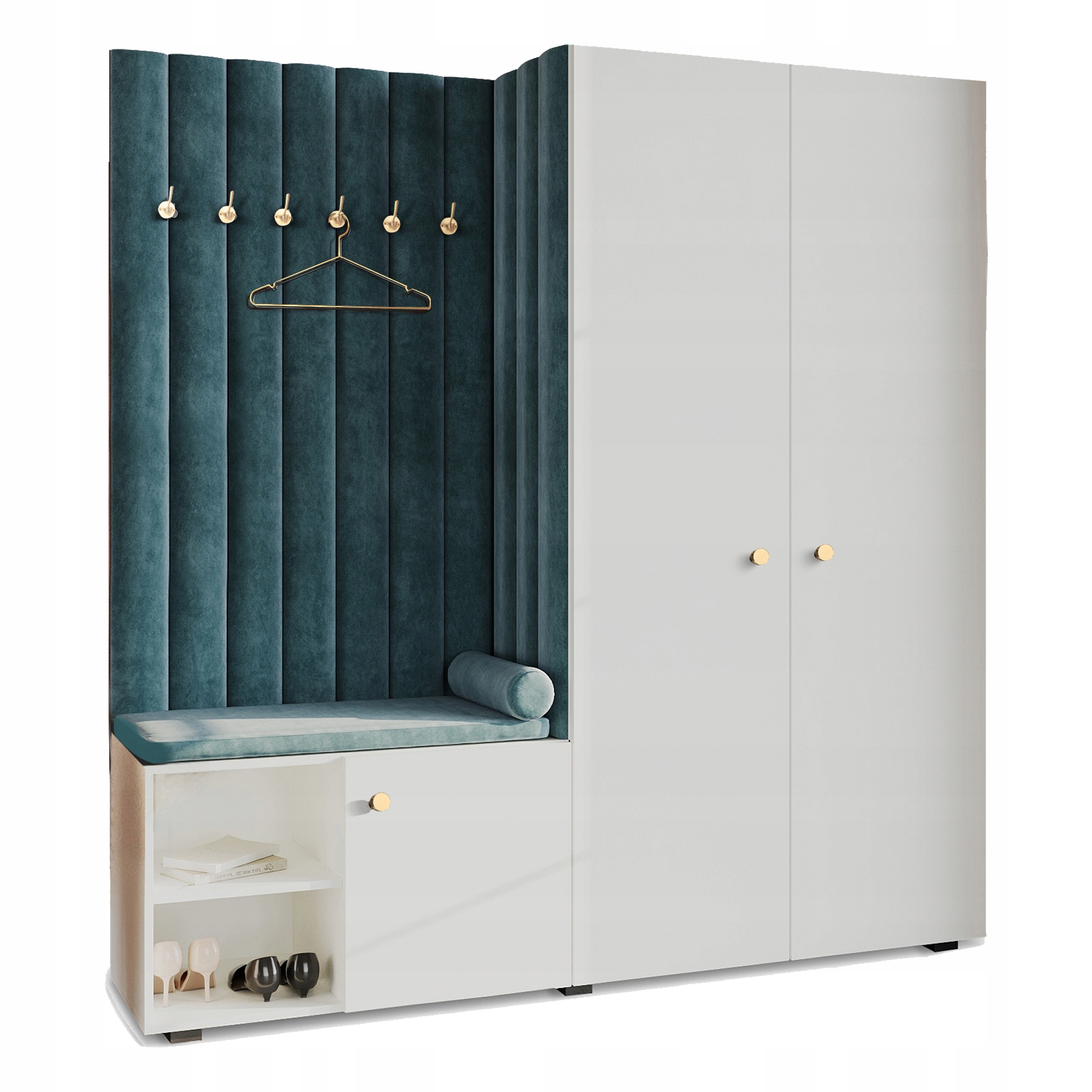 Šatní Skříň Do Předsíně S Sedákem, Bílá, Zlatý Úchyt, Cloud 75