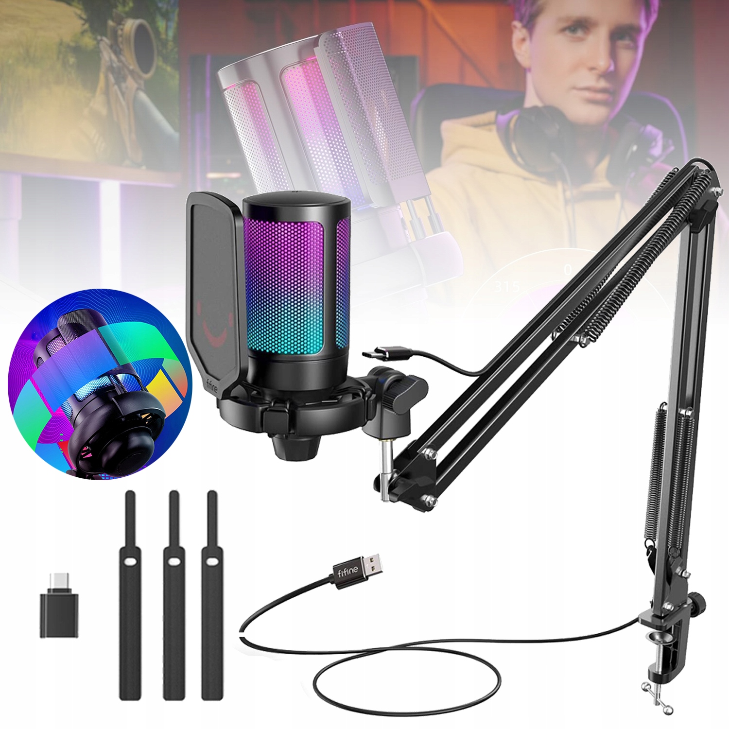 Sada Usb kapacitních mikrofonů, Ztlumení jedním kliknutím, Rgb