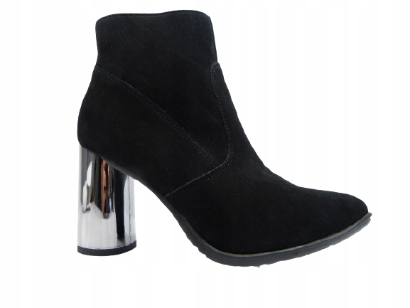 černé semišové dámské kotníkové boty zateplené kožené boty na podpatku Karino 38