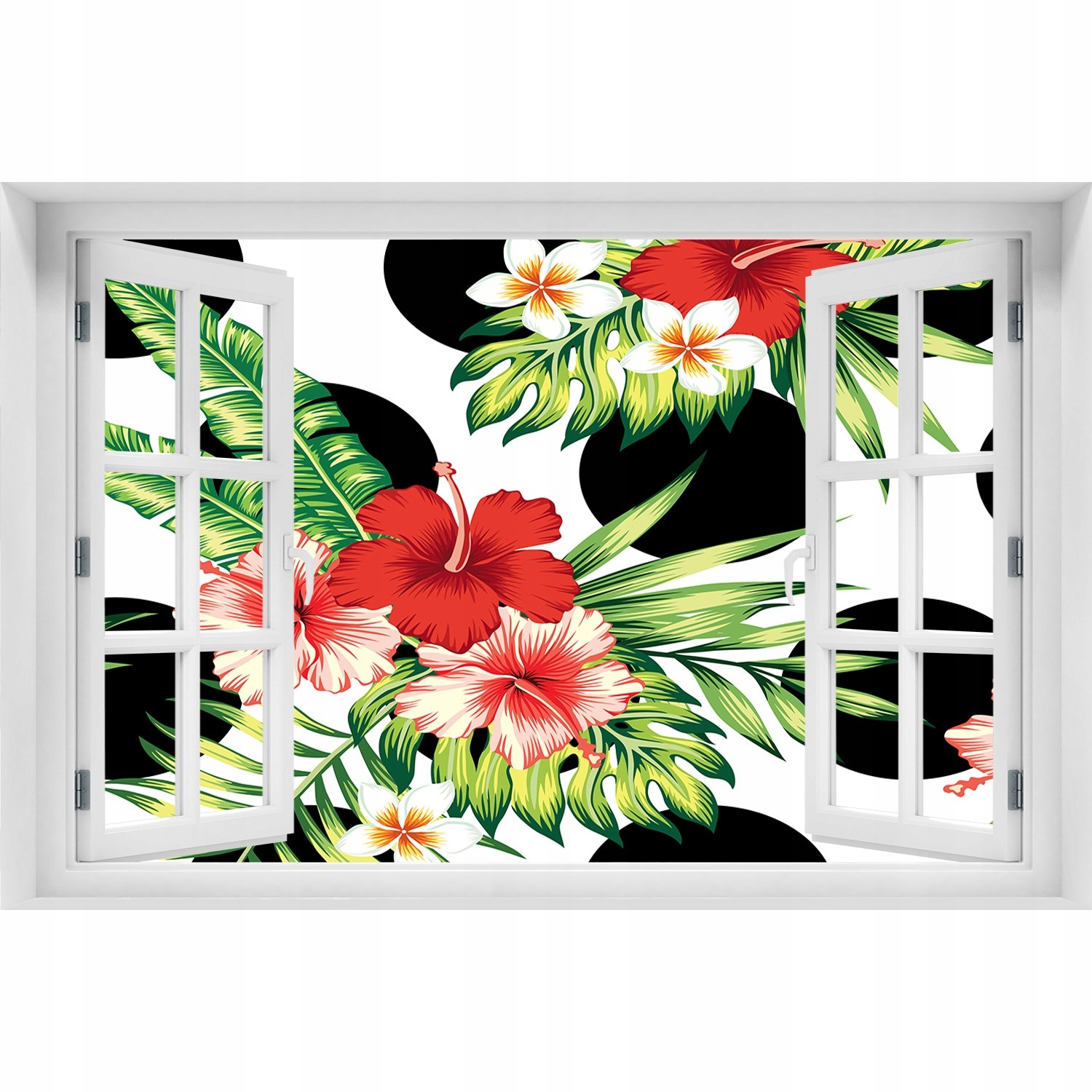 

3D Okno Naklejka na ścianę Hawajskie kwiaty 120x80