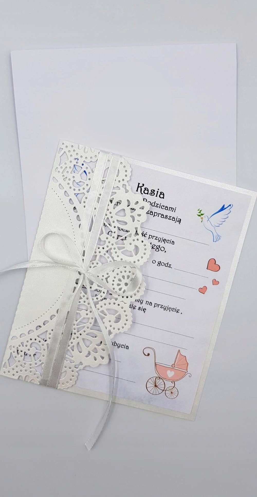 ZAPROSZENIA CHRZEST CHŁOPCA DZIEWCZYNKI BIEL BIAŁE Kolor biały